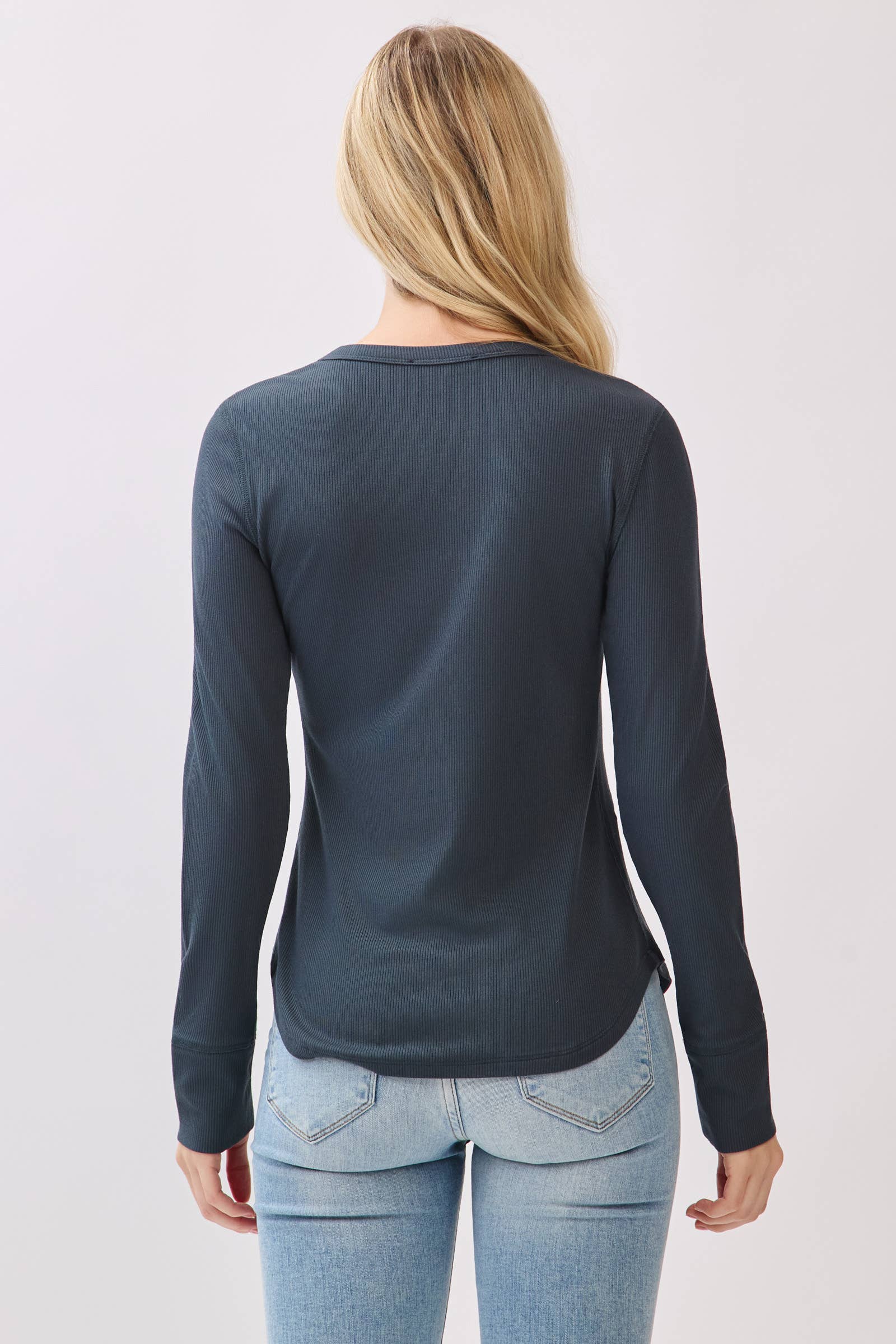 Ribbed Crew Neck Long Sleeve Fitted Top