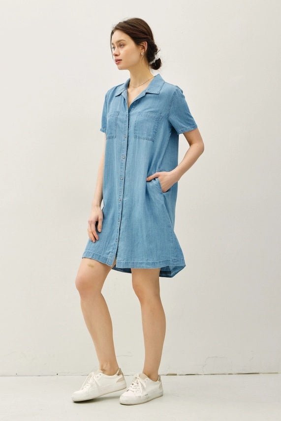 Denim Like Pocket Shirt Dress
