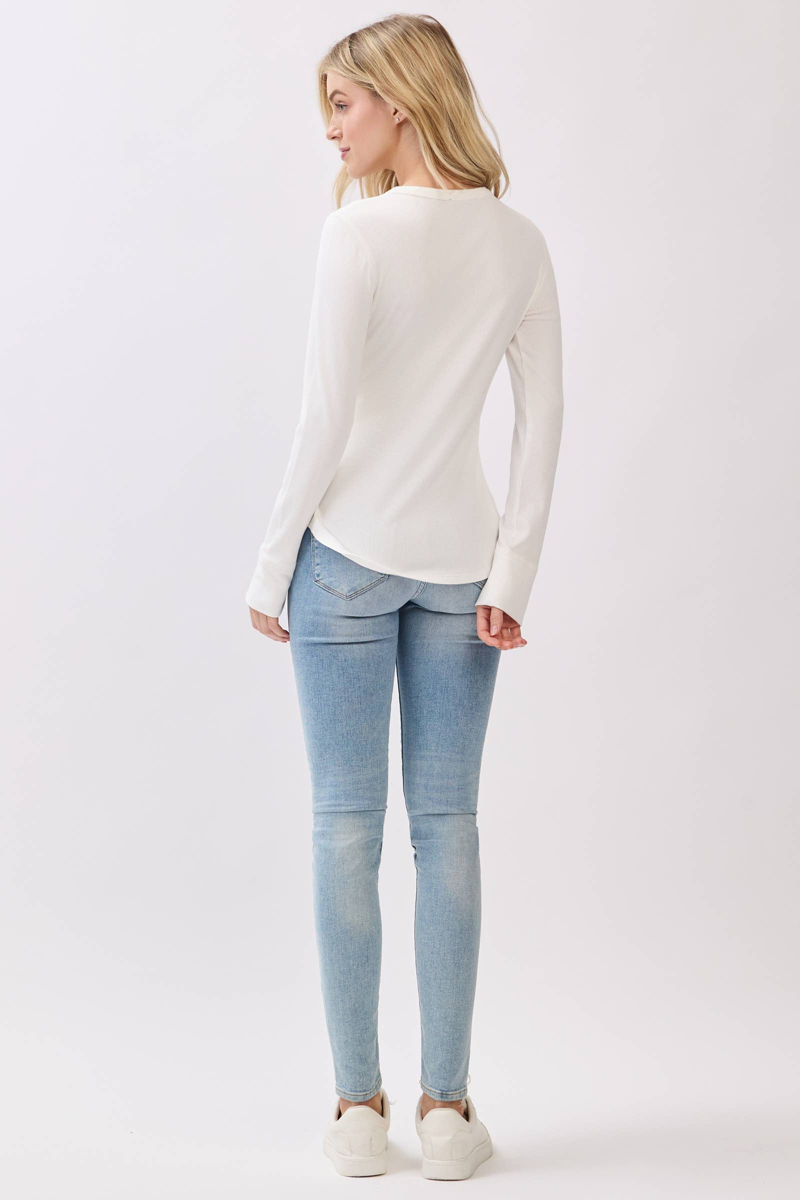 Ribbed Crew Neck Long Sleeve Fitted Top