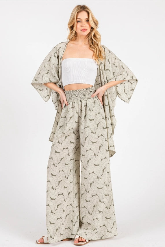 Palm Leaf Print Smock Pants