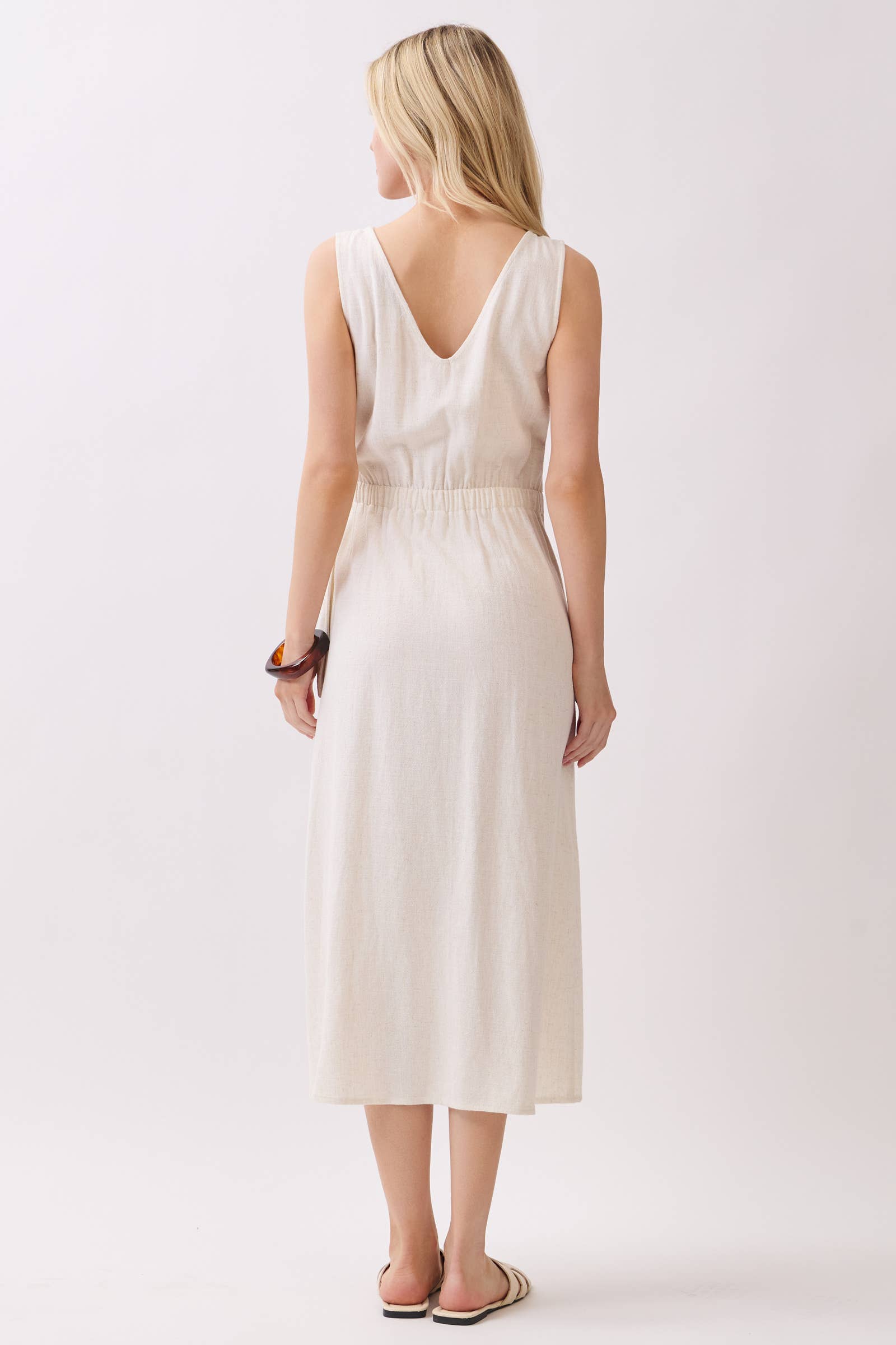 Linen Side Tie Midi Dress