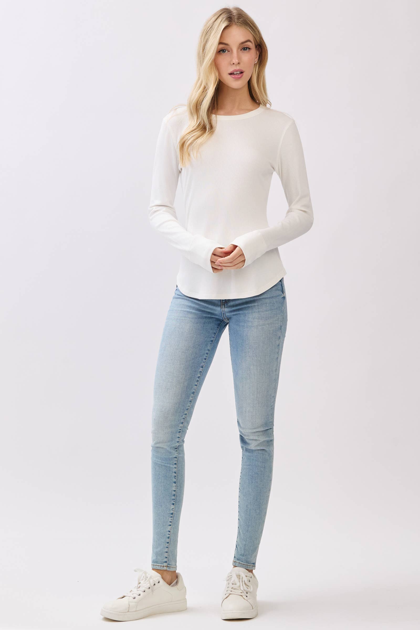 Ribbed Crew Neck Long Sleeve Fitted Top