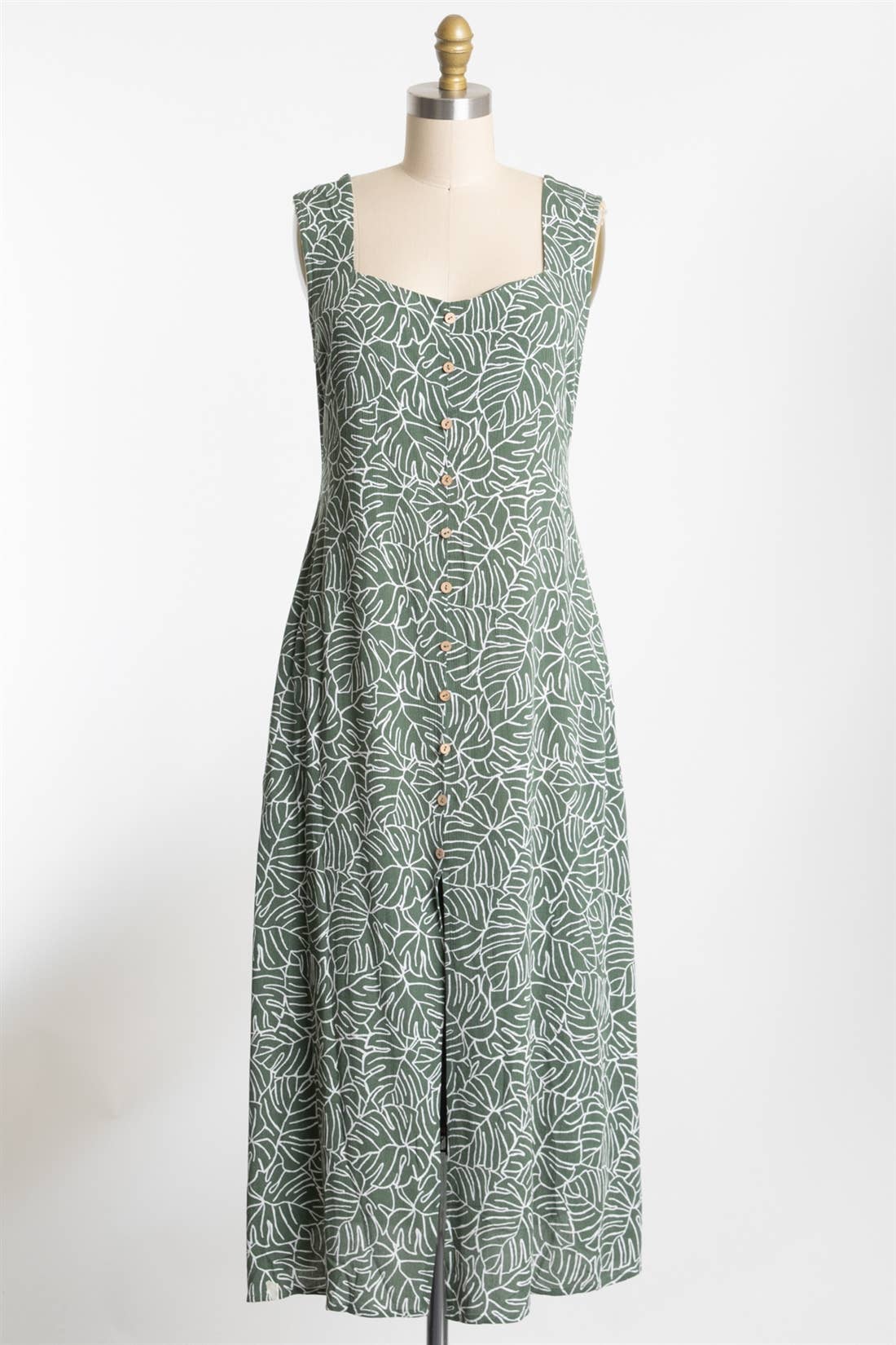 MONSTERA BUTTON DOWN MIDI DRESS