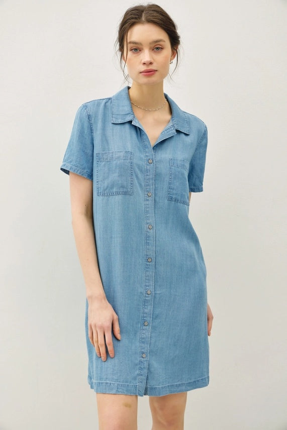 Denim Like Pocket Shirt Dress