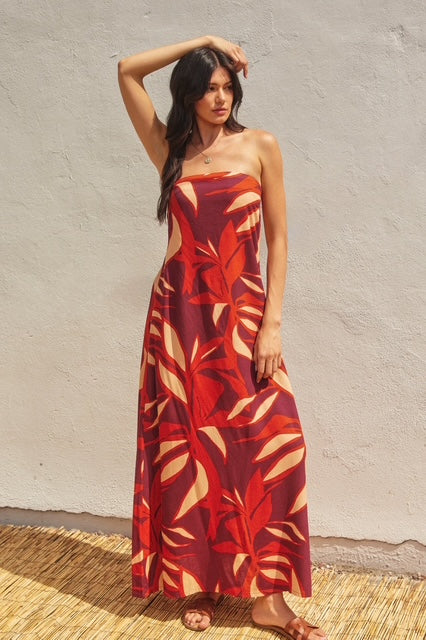 Red Zinfandel Tie Back Maxi Dress