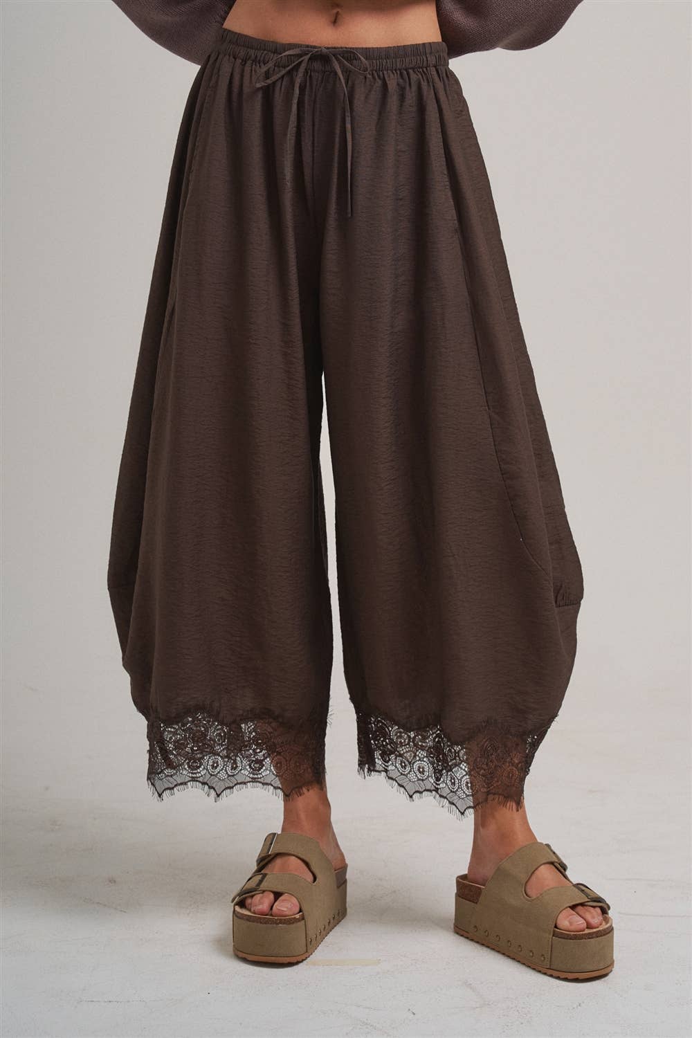 Lace Hem Wide Leg Balloon Pants