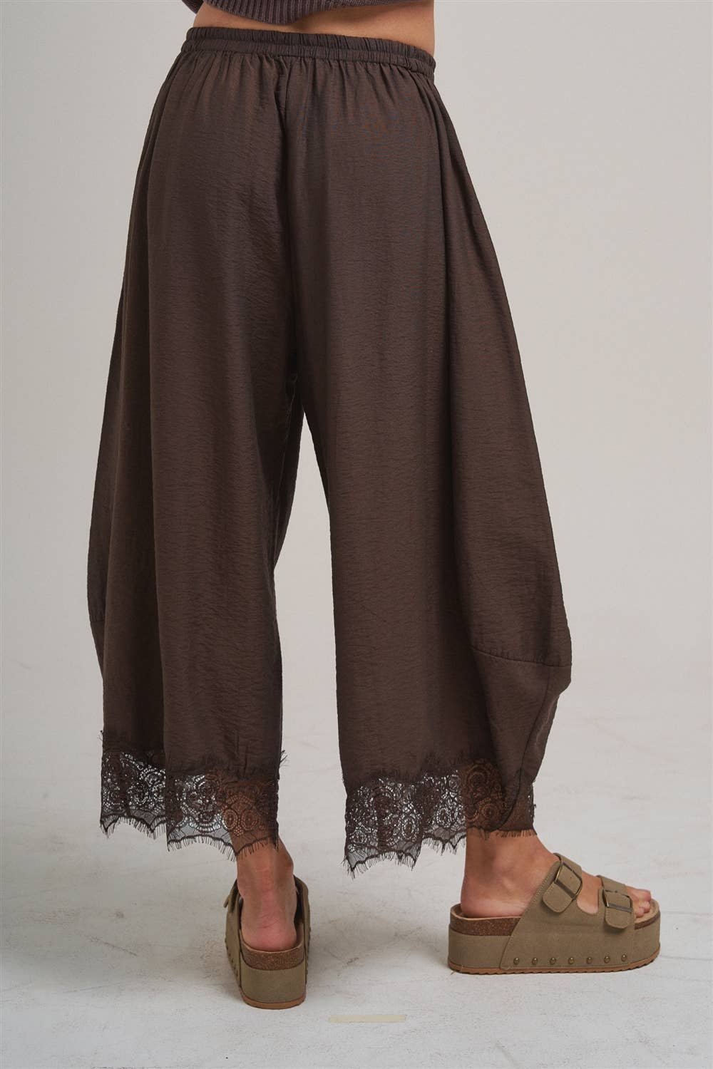 Lace Hem Wide Leg Balloon Pants