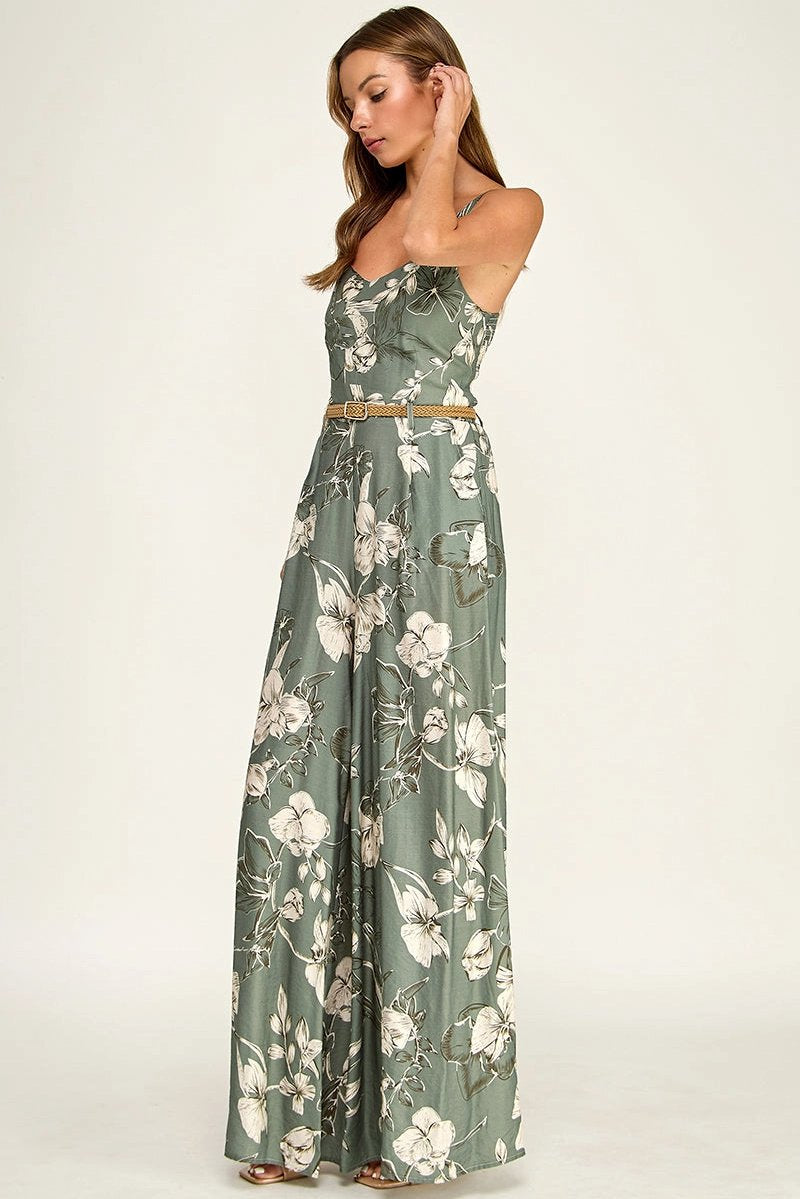 Floral Belted Jumpsuit