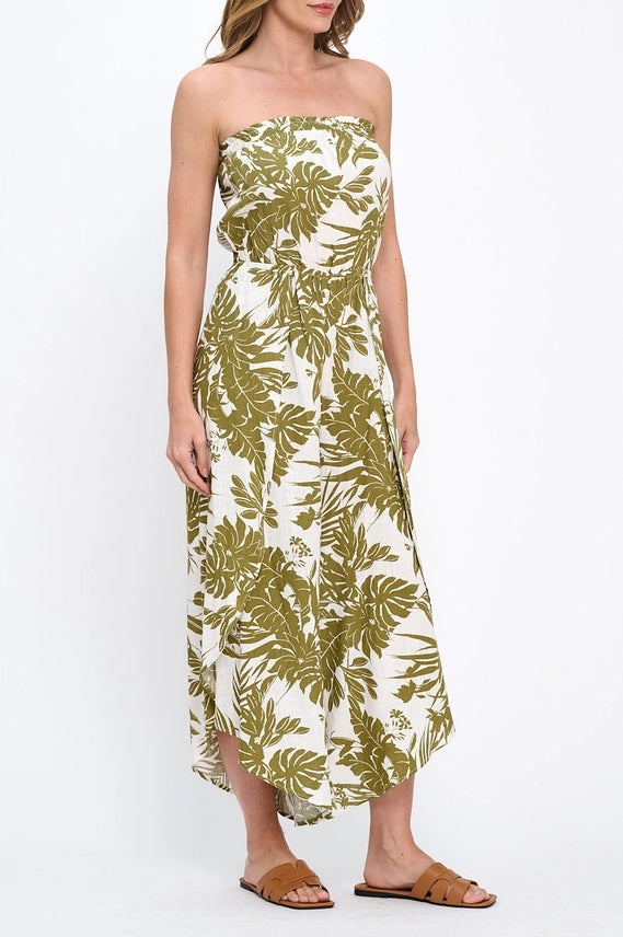 Leaf Print Split Leg Jumpsuit