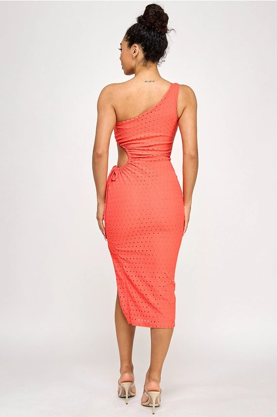 Eyelet One Shoulder Midi Dress