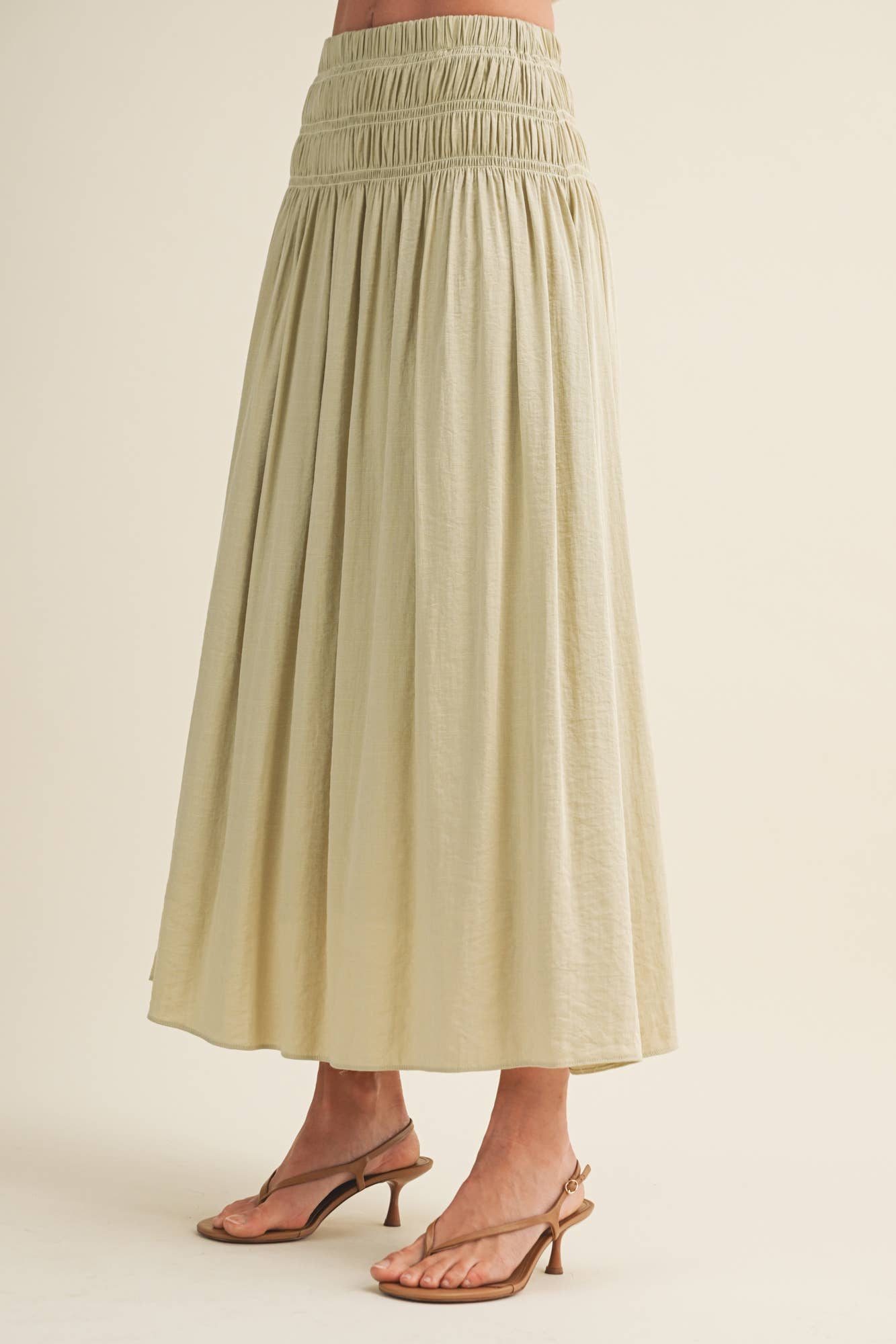Smocked Waistband A-Line Maxi Skirt