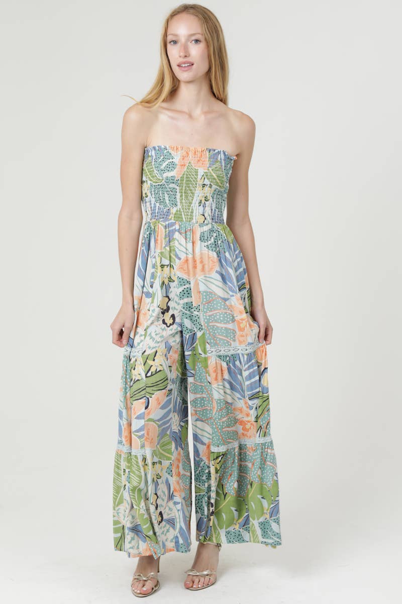 Strapless Lace Trim Jumpsuit