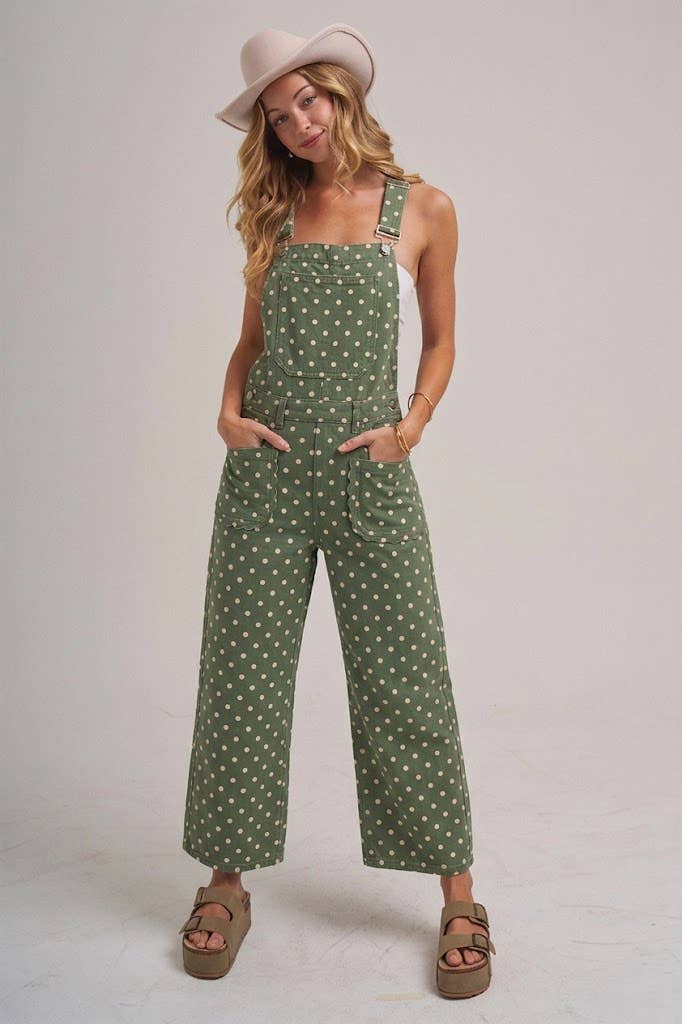Polka Dot Twill Overall Jumpsuit
