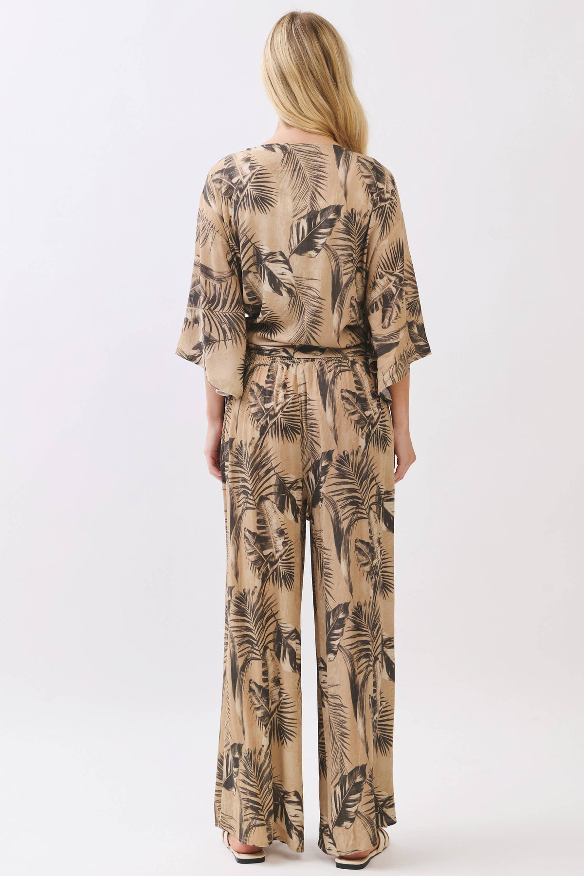 Leaf Print Smock Waist Pants