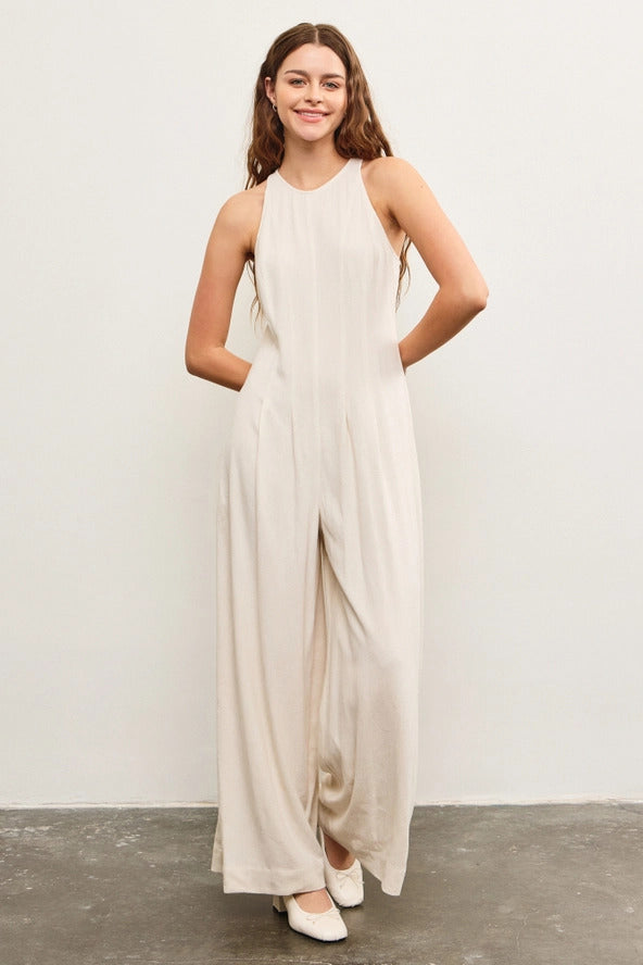 High Neck Pleated Jumpsuit