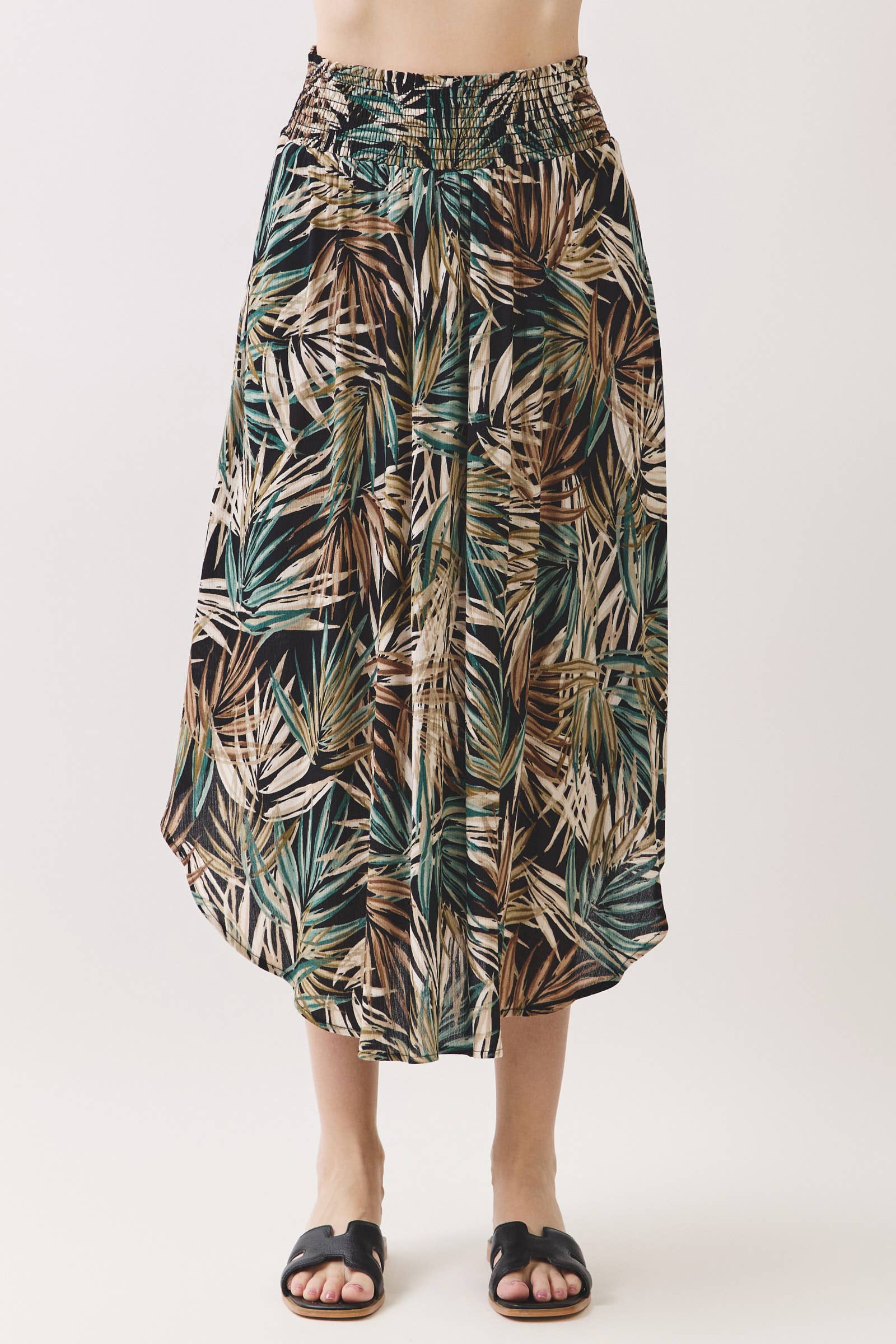 TROPICAL LEAF PRINT MIDI SKIRT