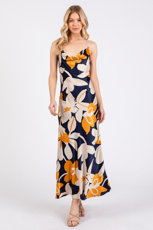 Cowl Neck Floral Maxi Dress