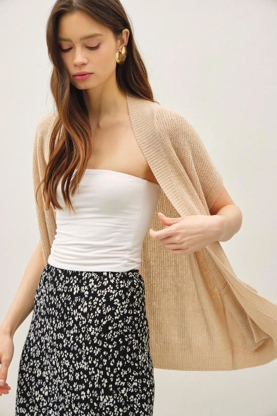 Knit Short Sleeved Open Cardigan