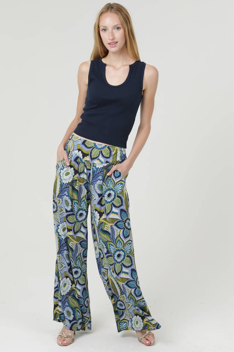 Retro Print Wide Leg Pants
