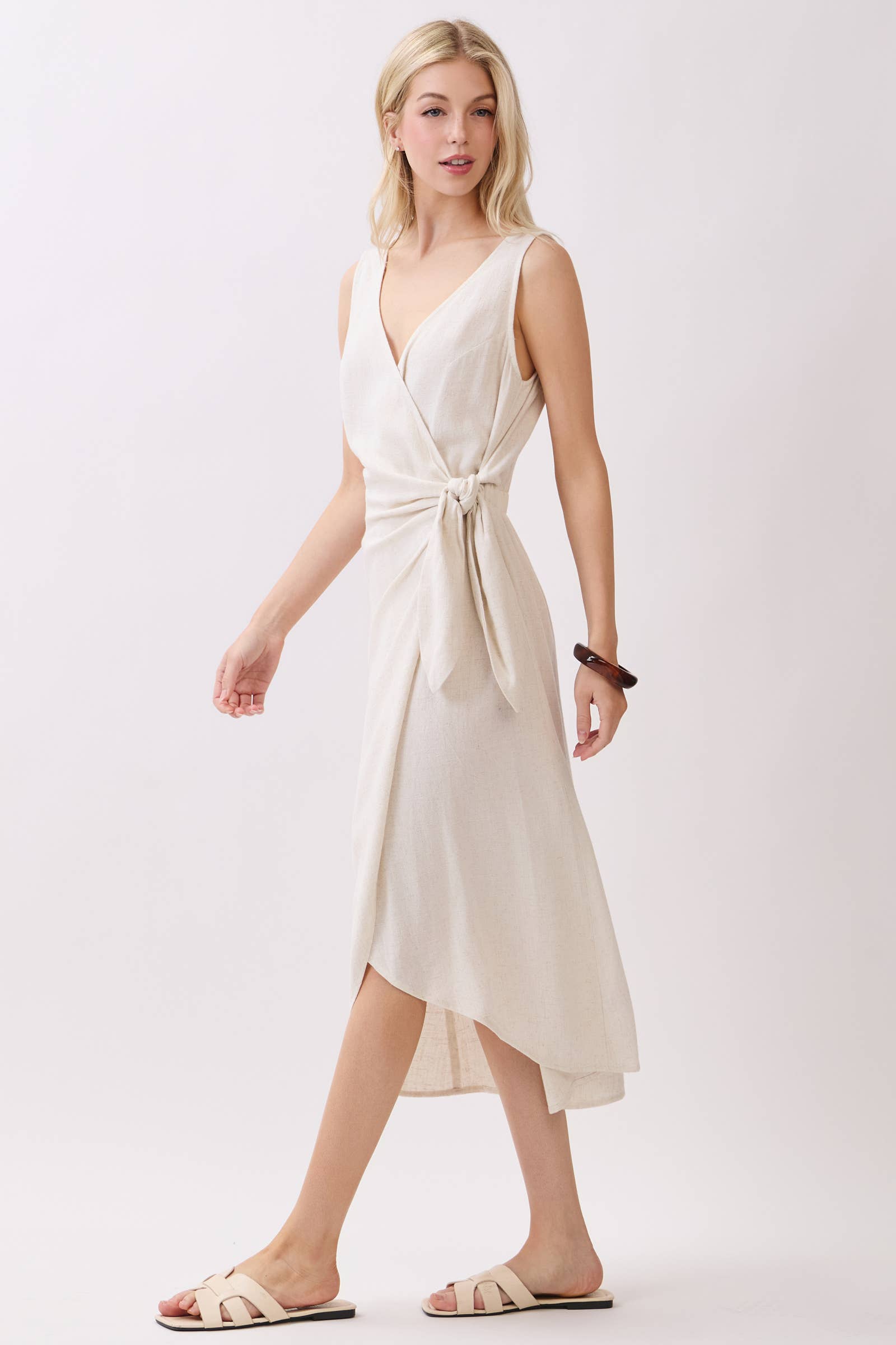 Linen Side Tie Midi Dress