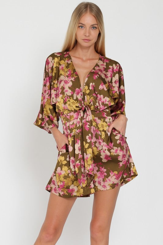 Floral Tie Front Romper