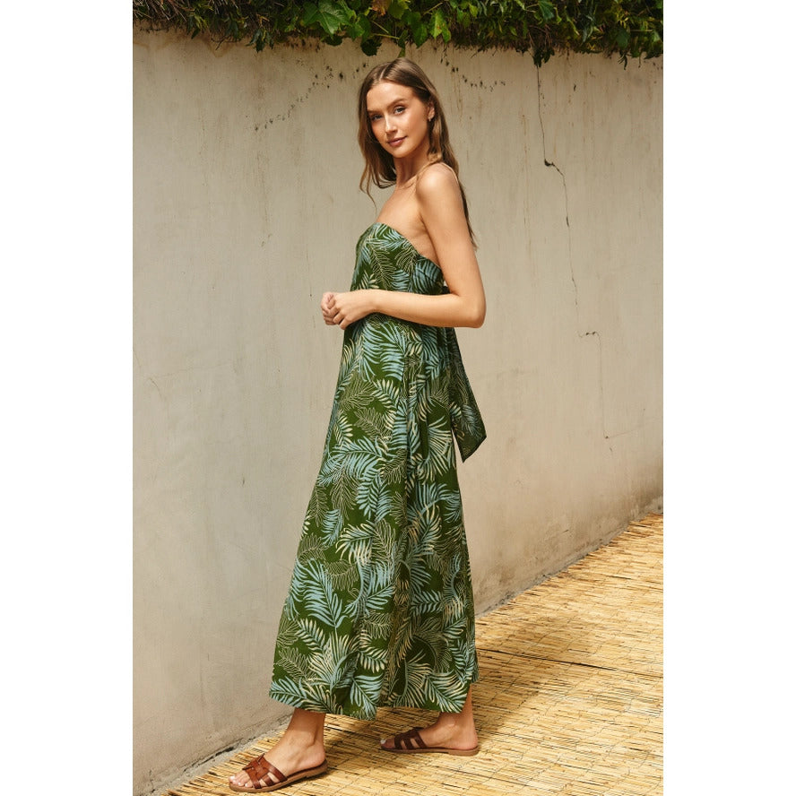 Palm Print Tie Back Maxi Dress