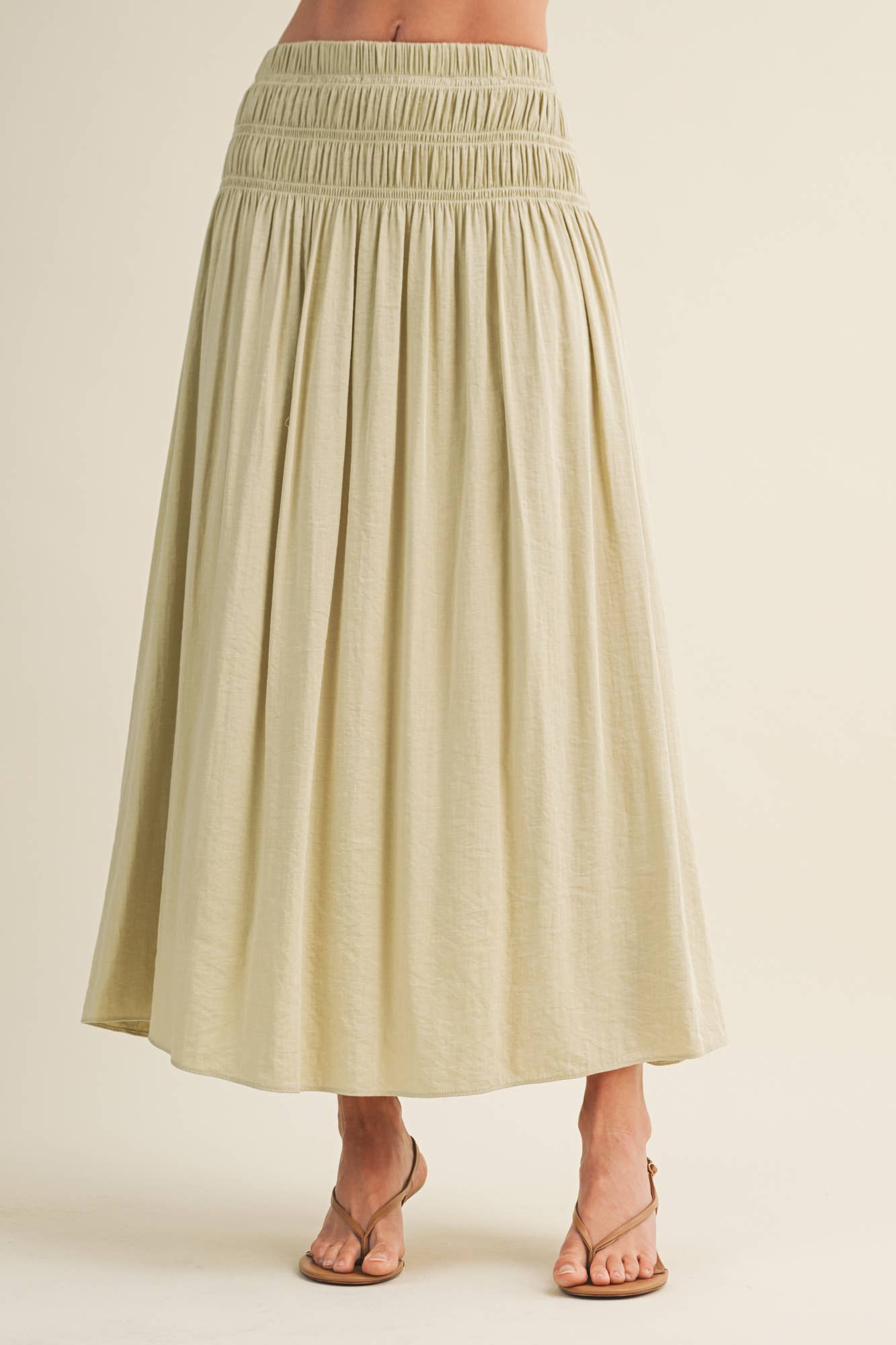 Smocked Waistband A-Line Maxi Skirt