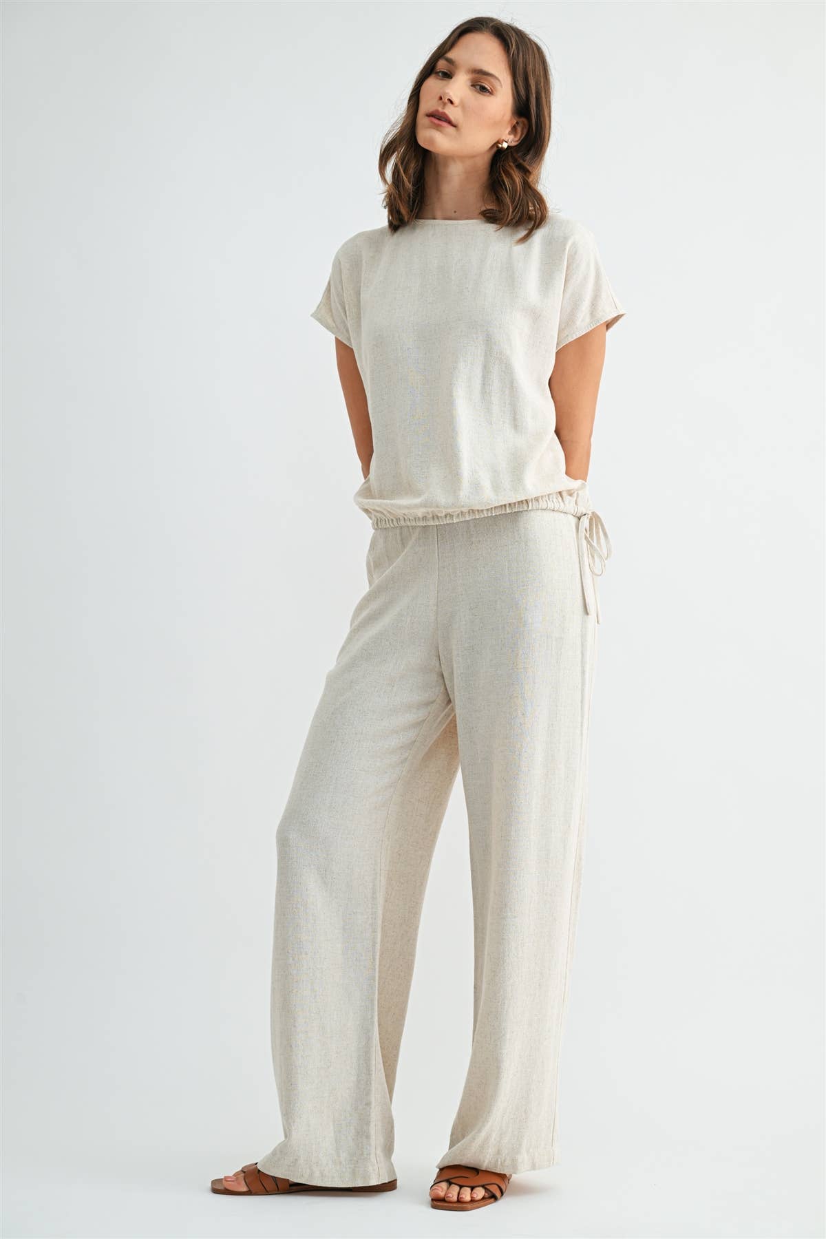 LINEN ELASTIC WAIST DOLMAN TOP