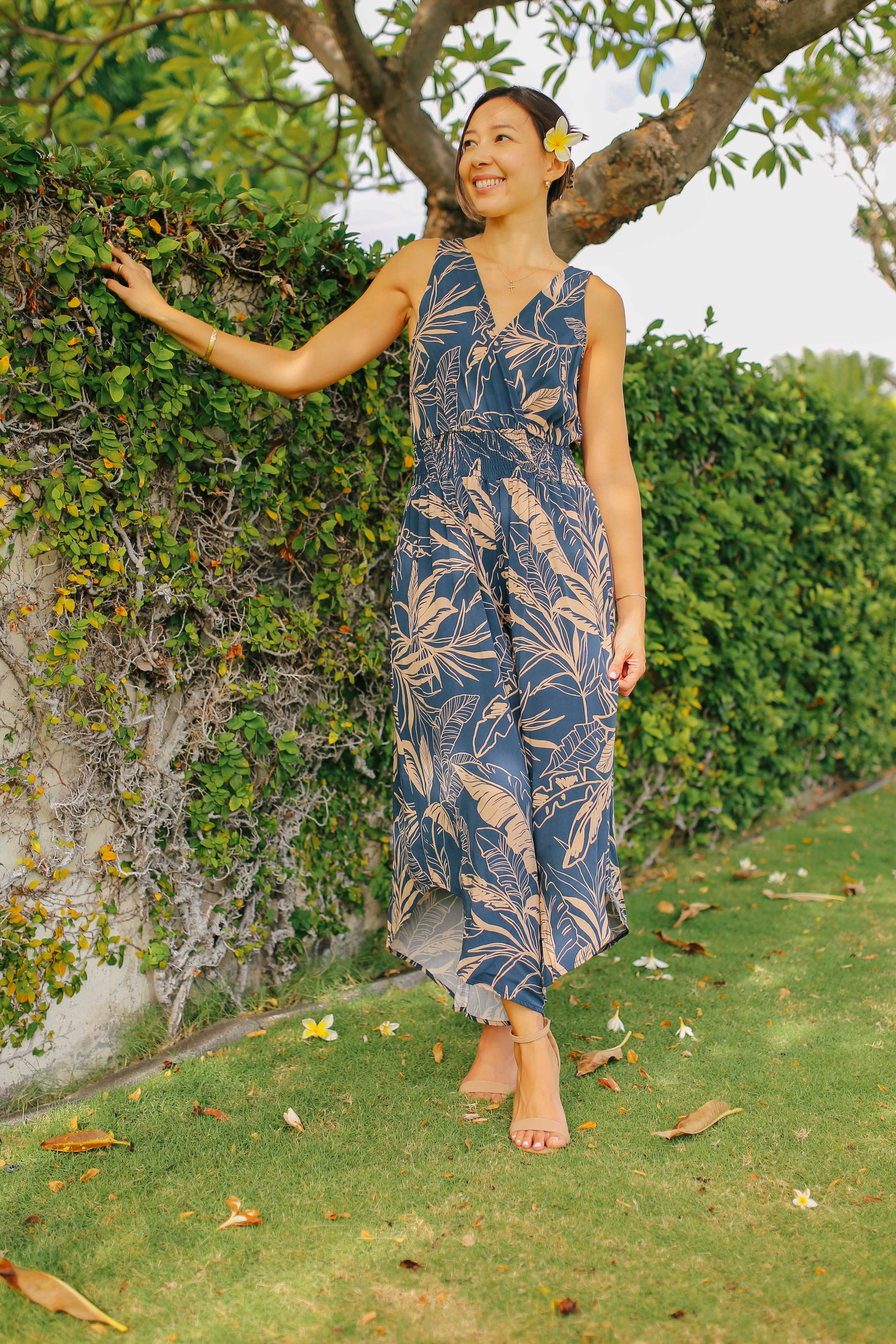 Tropical Smock Waist Jumpsuit