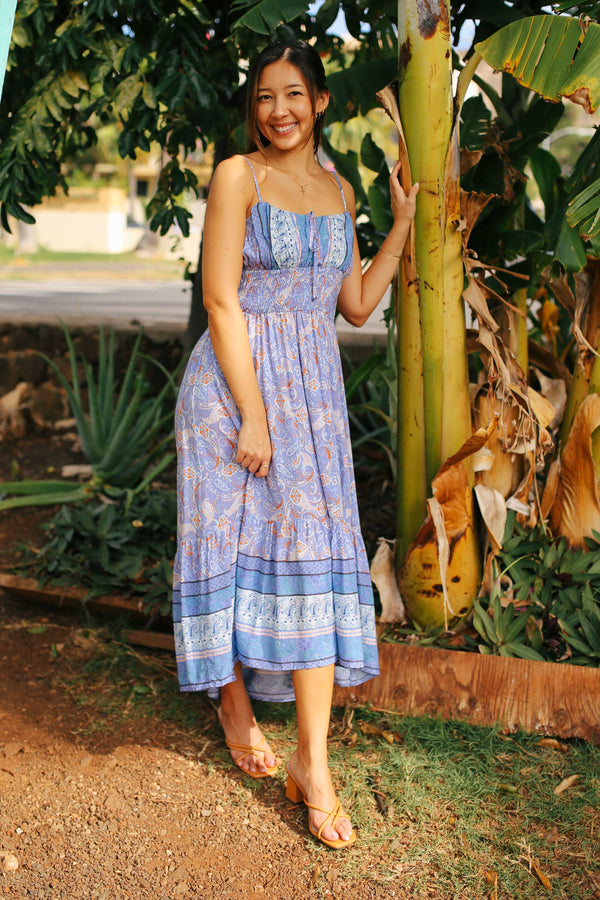 FINAL SALE- Floral Midi Dress with Elastic Back Detail and Adjustable –  Posh Hawaii™