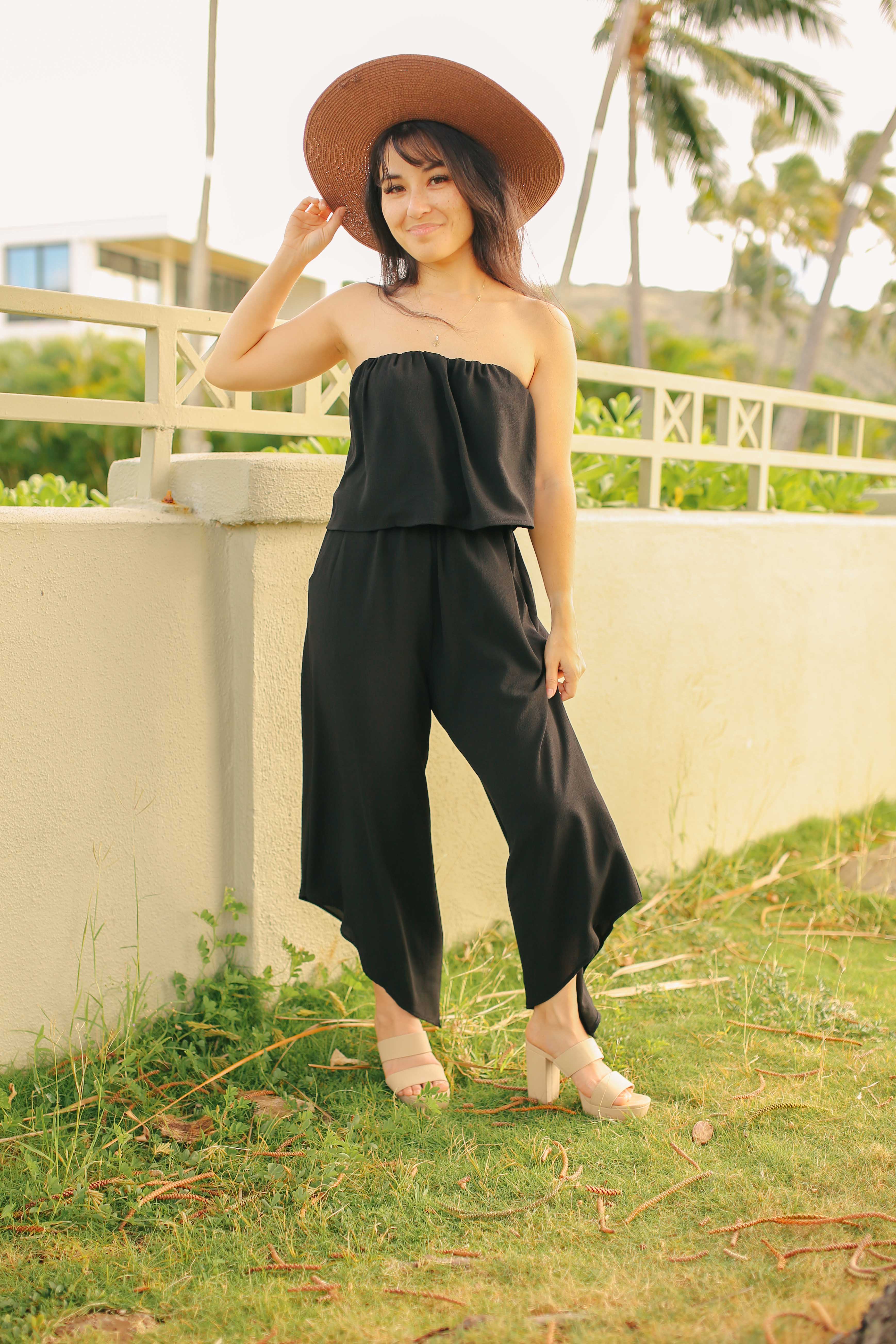 Strapless Slant Hem Jumpsuit