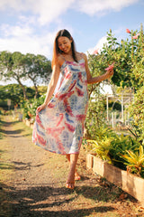 Leaf Motif Strappy Back Midi Dress