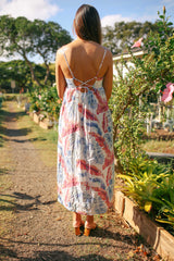 Leaf Motif Strappy Back Midi Dress