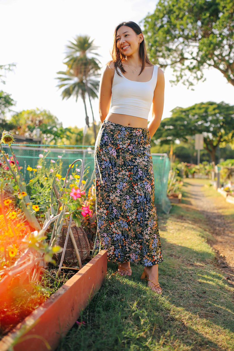 Satin Floral Slip Skirt (2 colors)