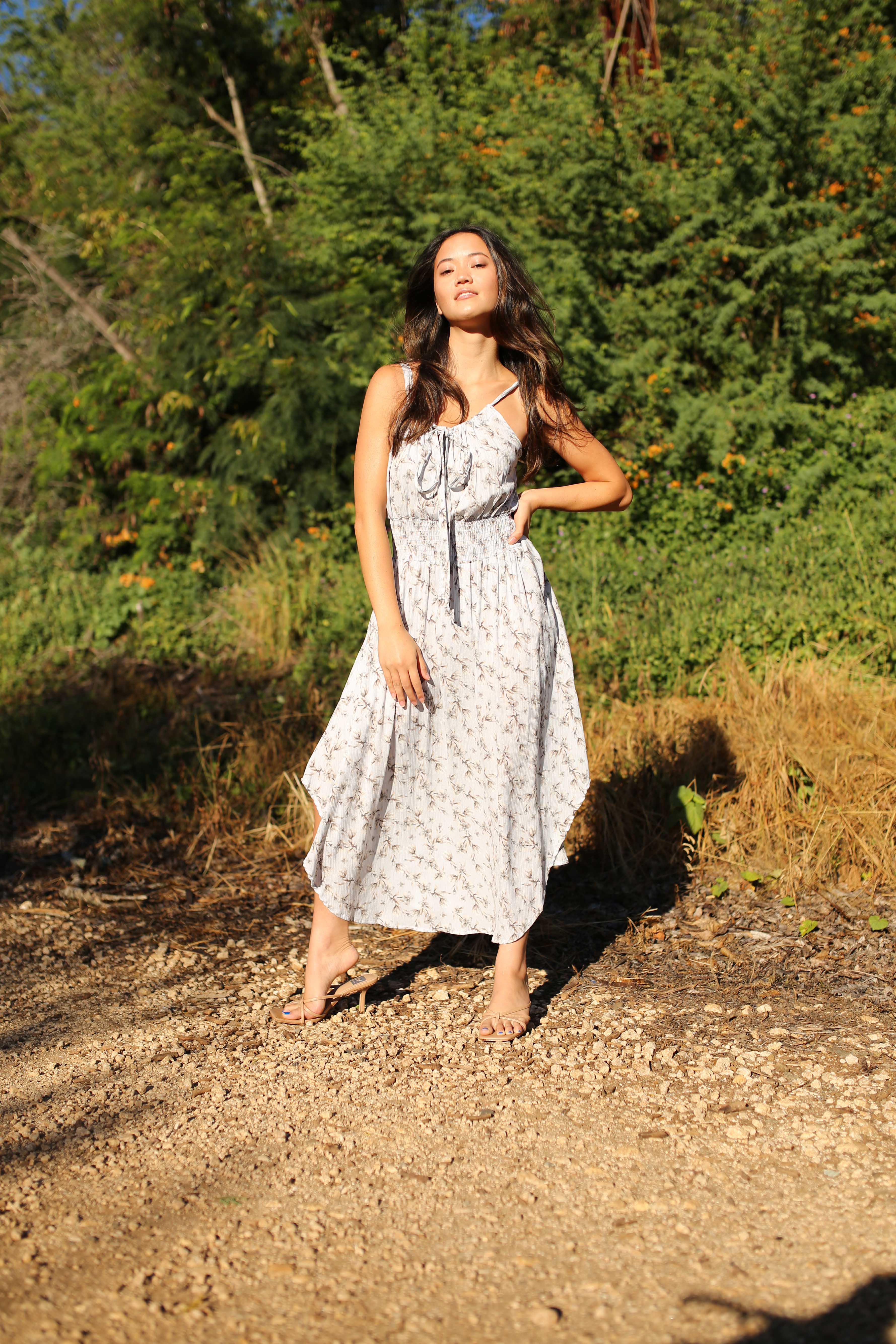 Sweet Floral Curve Hem Midi Dress (FINAL SALE)