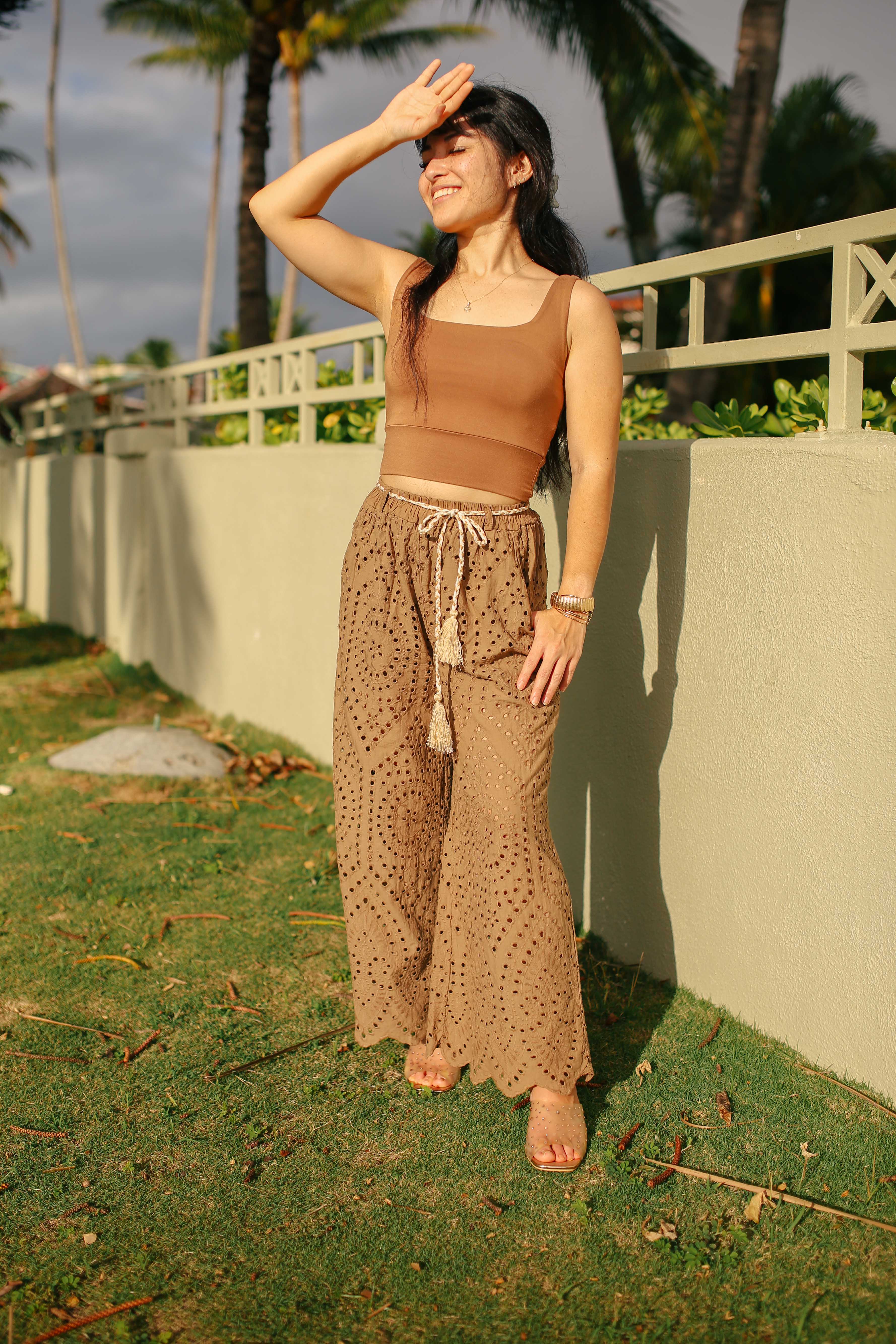 Eyelet Culotte Pants w/ Tassel Belt