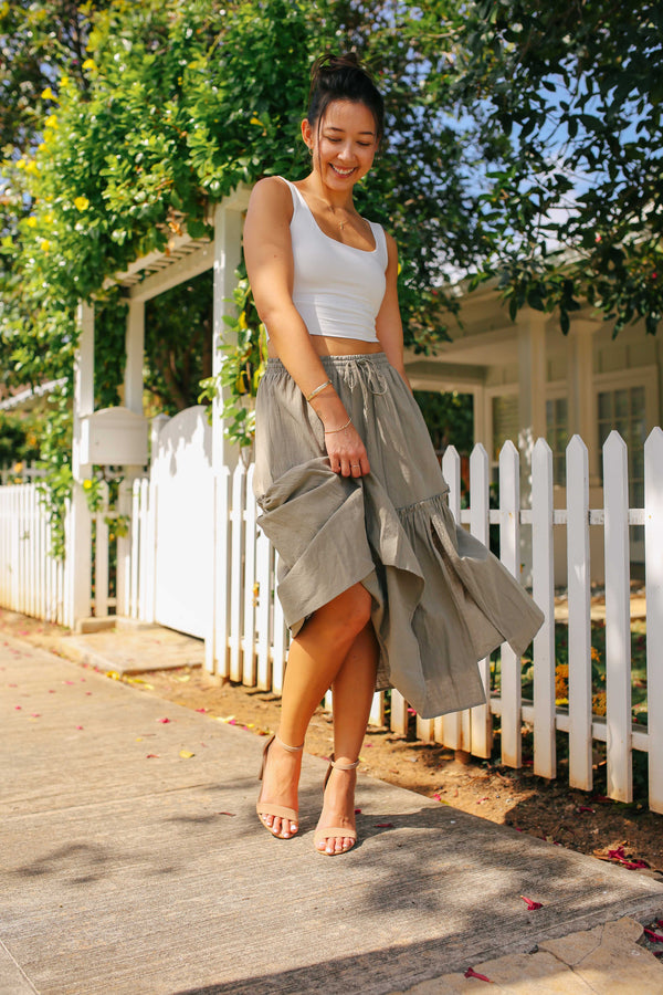 Tiered Midi Skirt with Slit (2 colors)