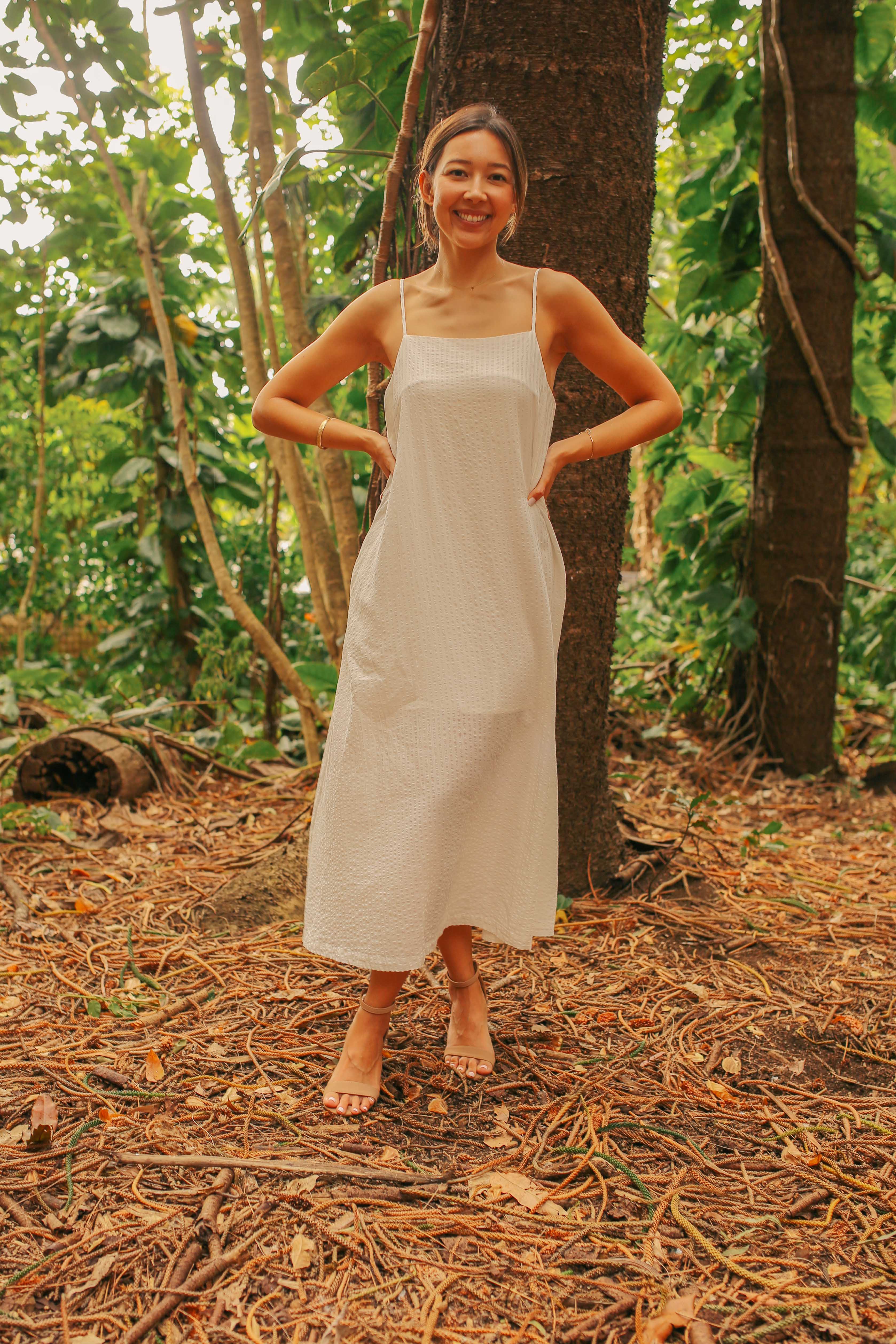 Square Neck Textured Midi Dress