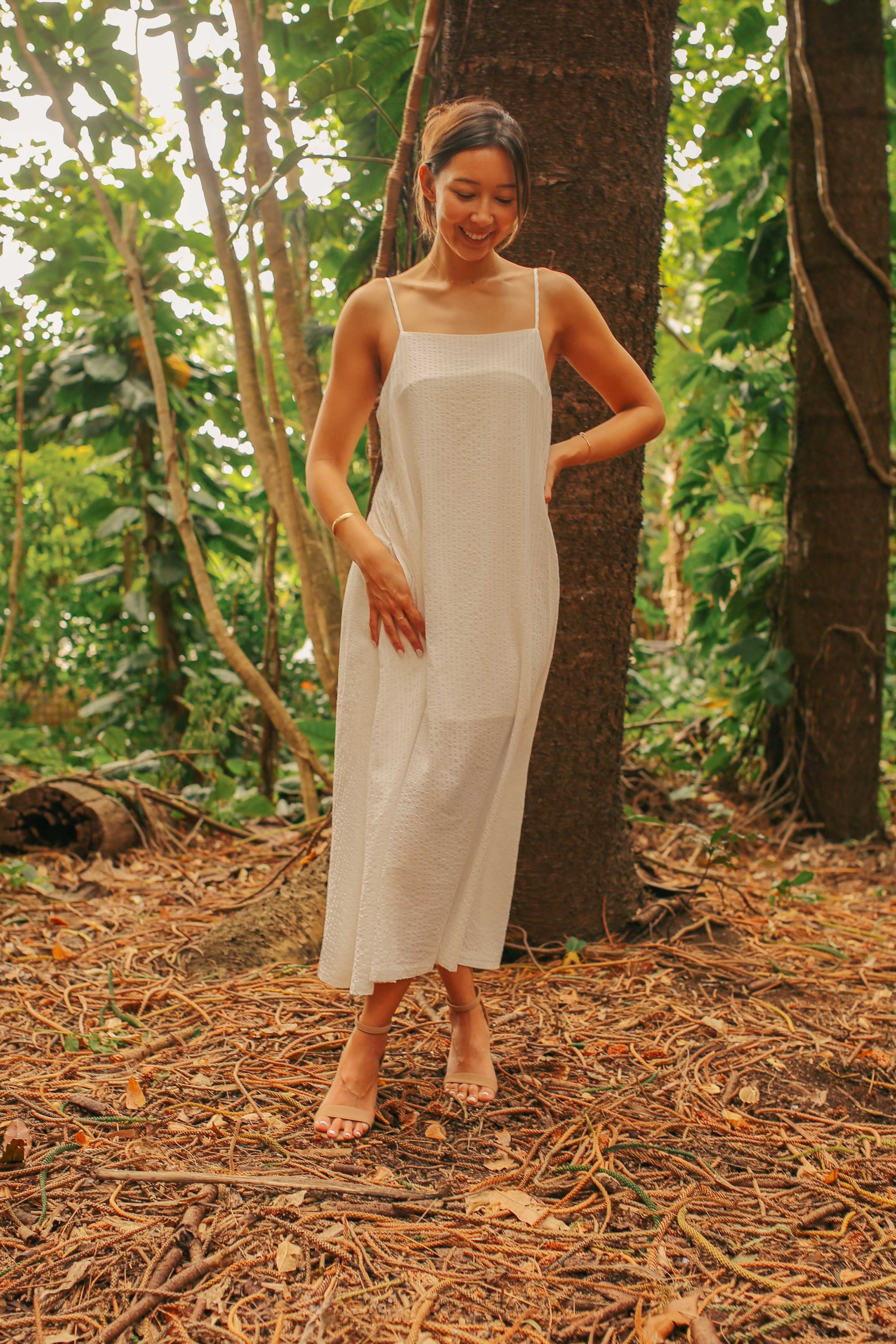 Square Neck Textured Midi Dress