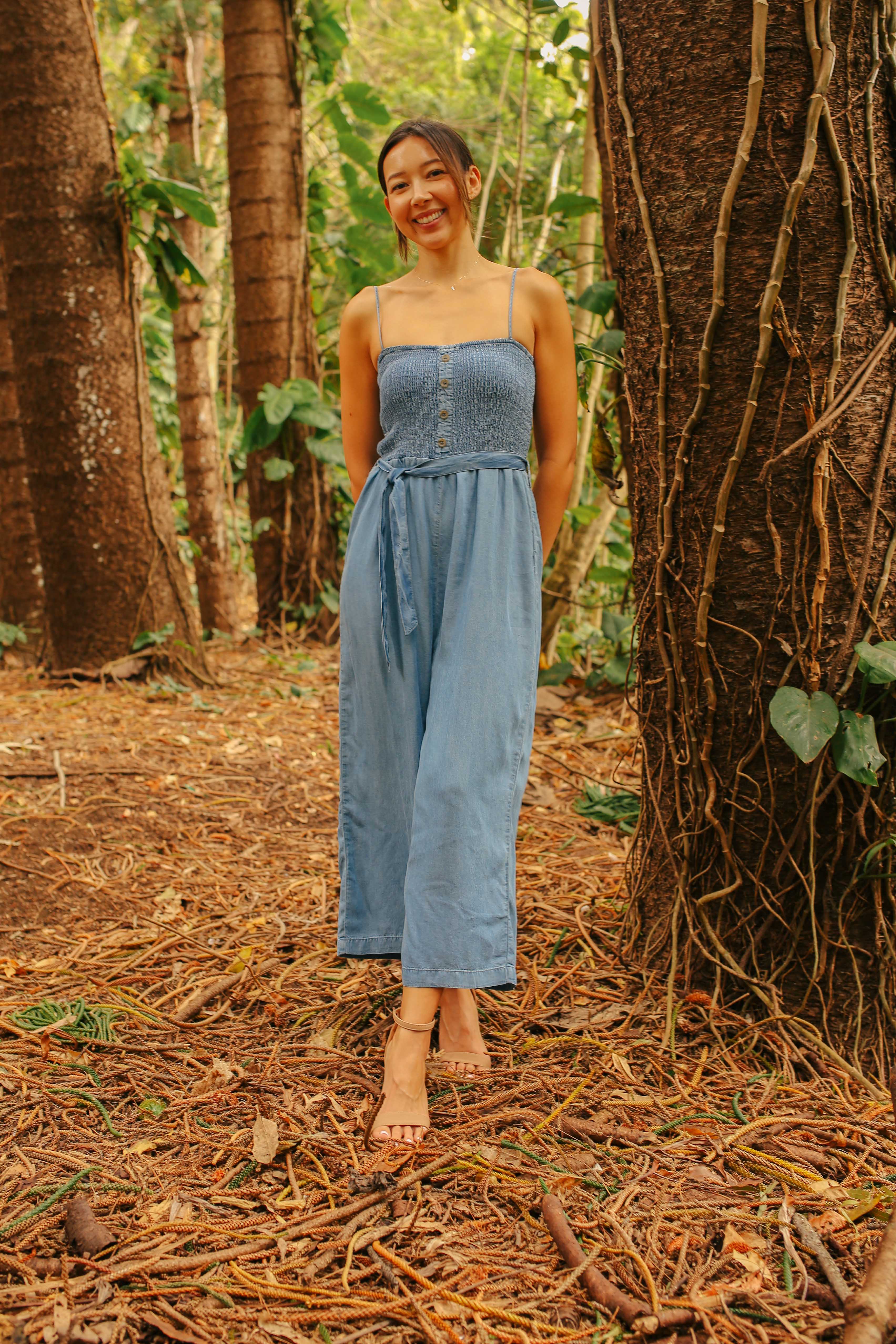 Tencel Smocked Tie Waist Jumpsuit