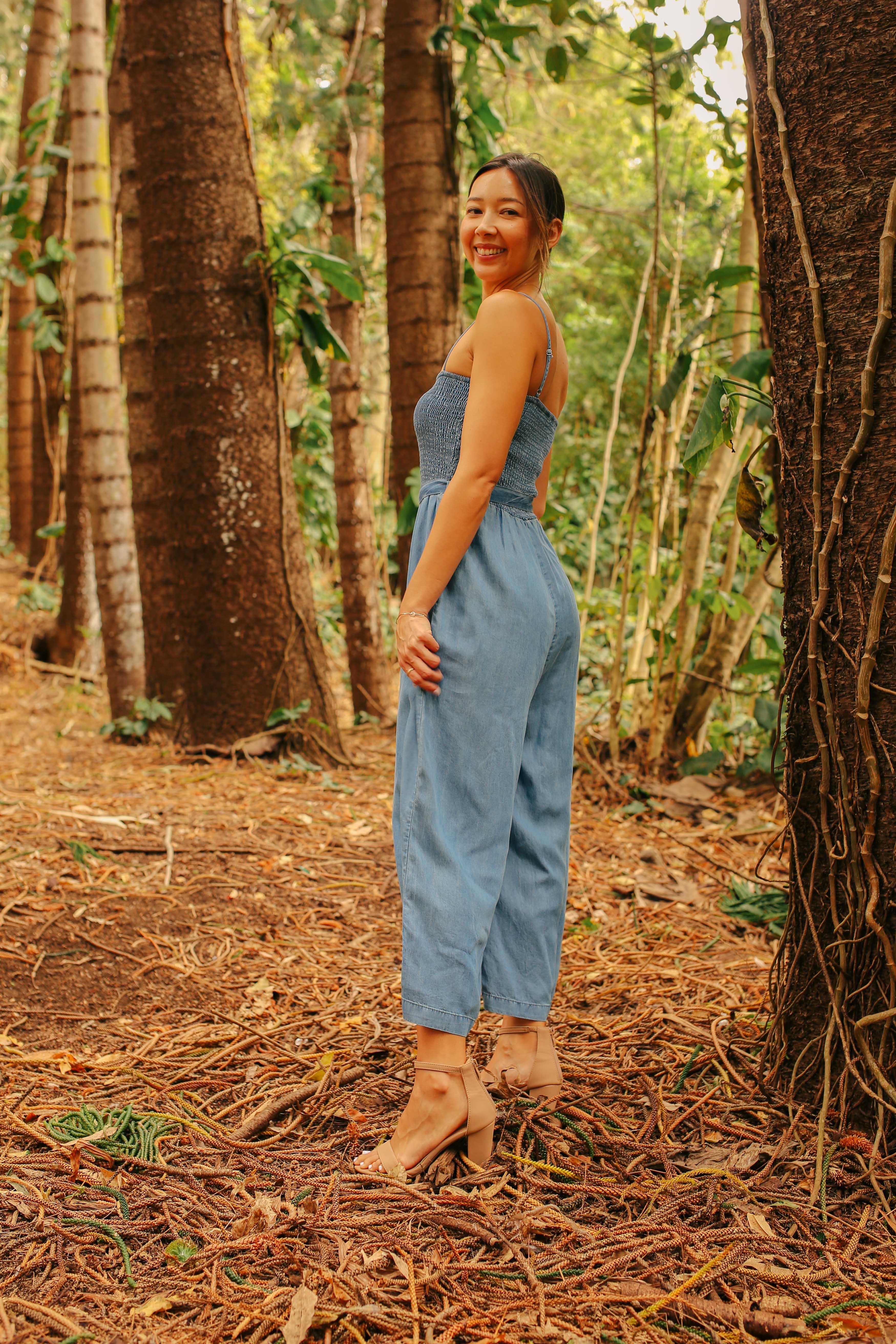 Tencel Smocked Tie Waist Jumpsuit
