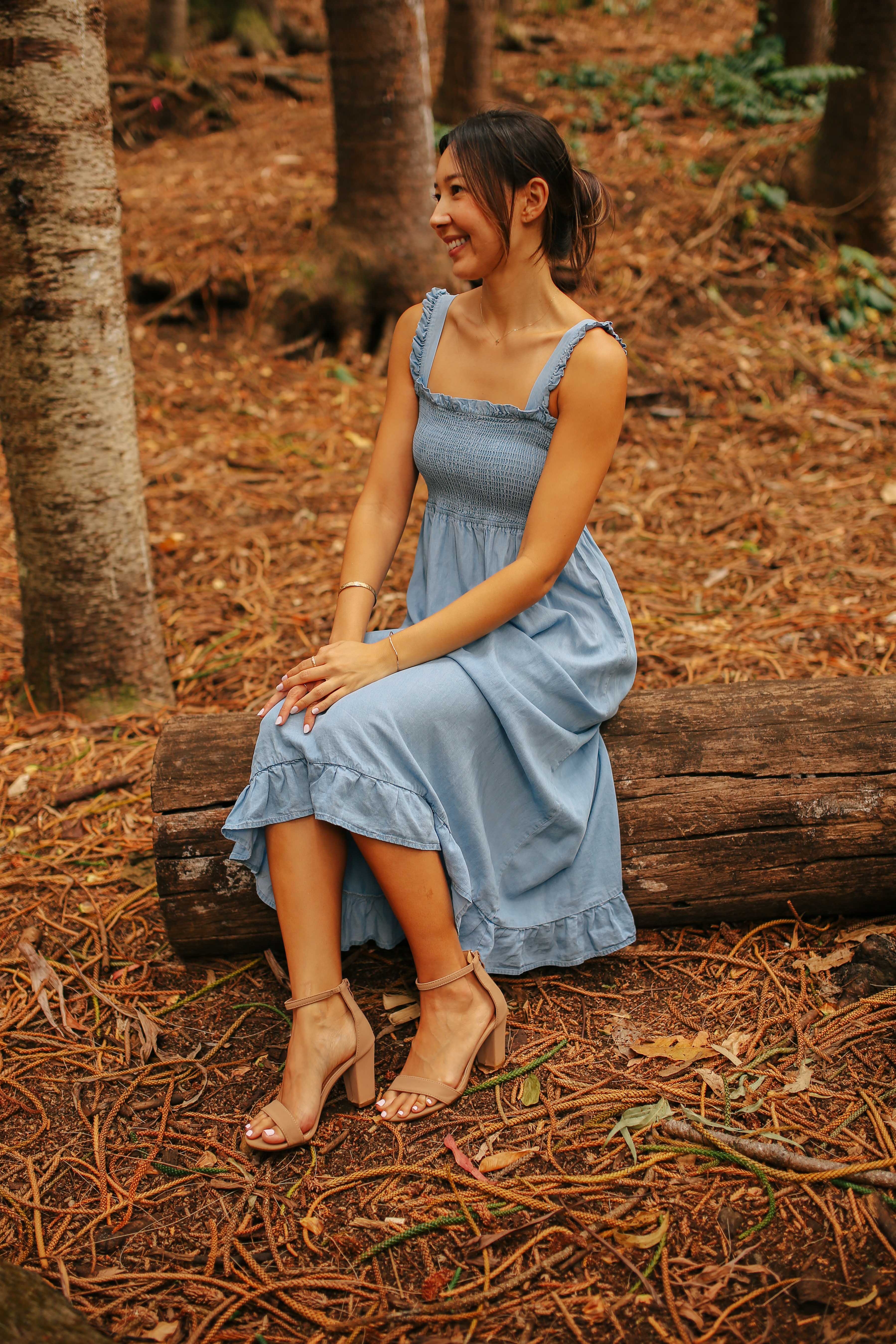 Tencel Smocked Bodice Midi Dress