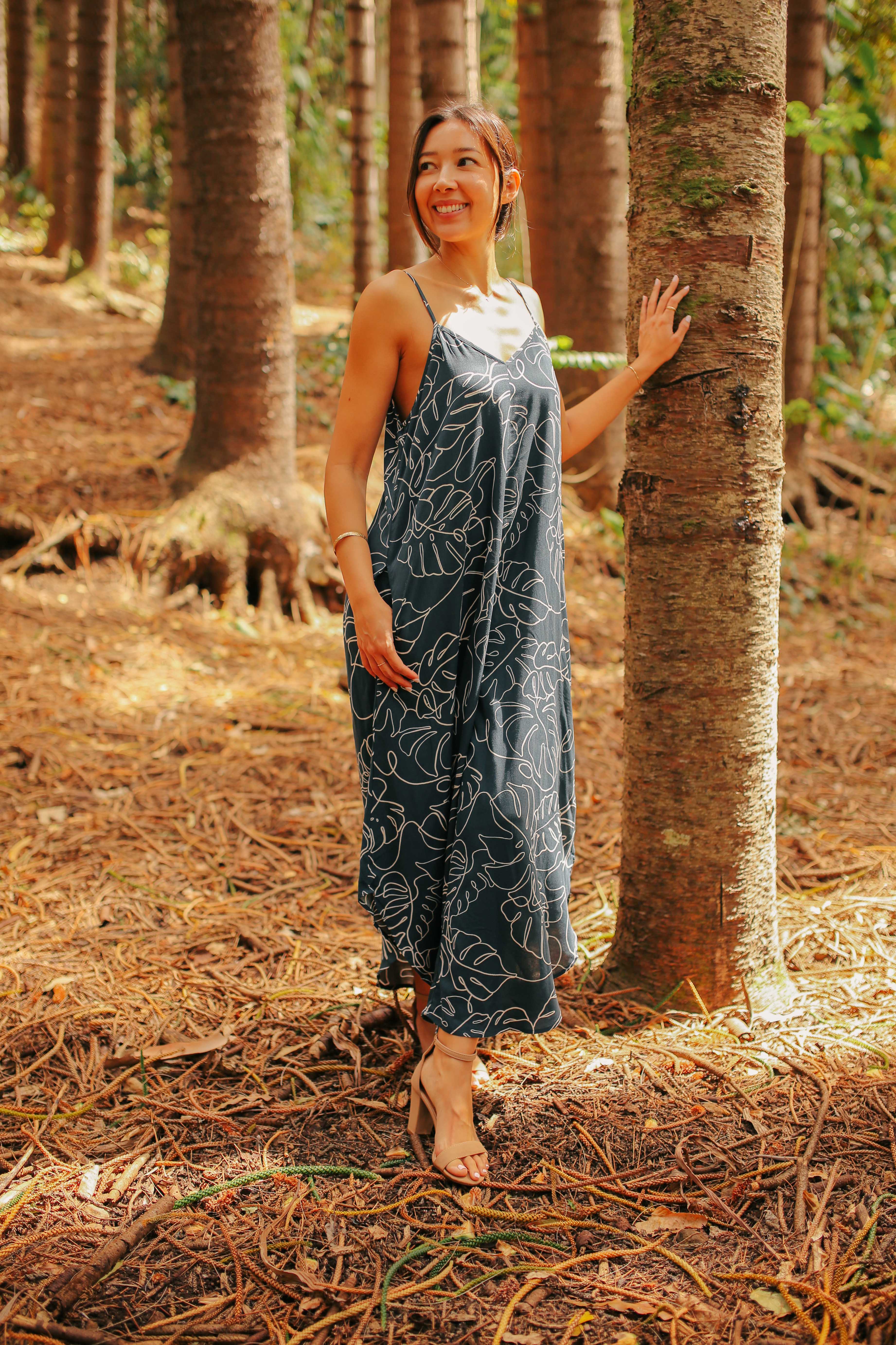Monstera Doodle Print Slouchy Jumpsuit