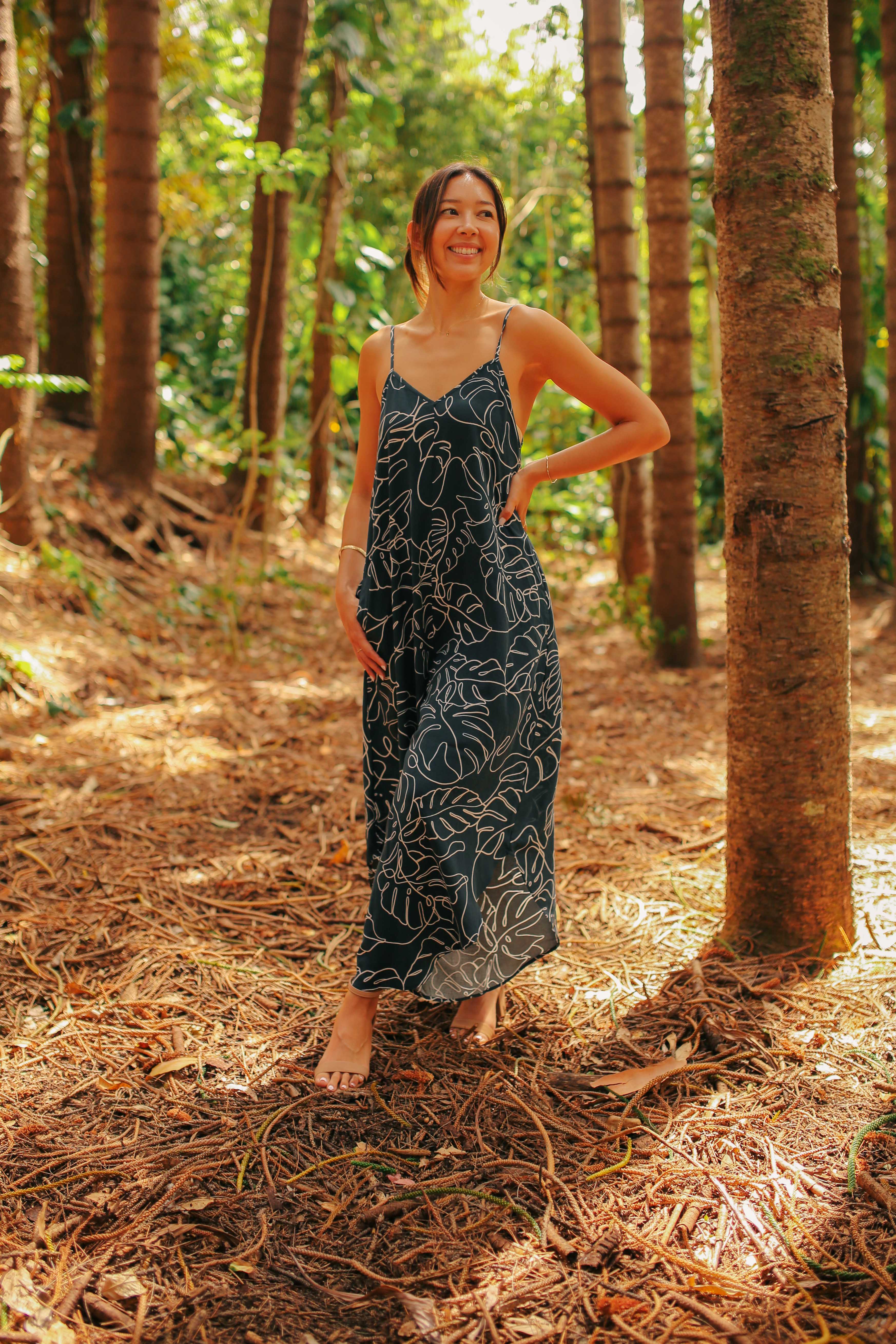 Monstera Doodle Print Slouchy Jumpsuit