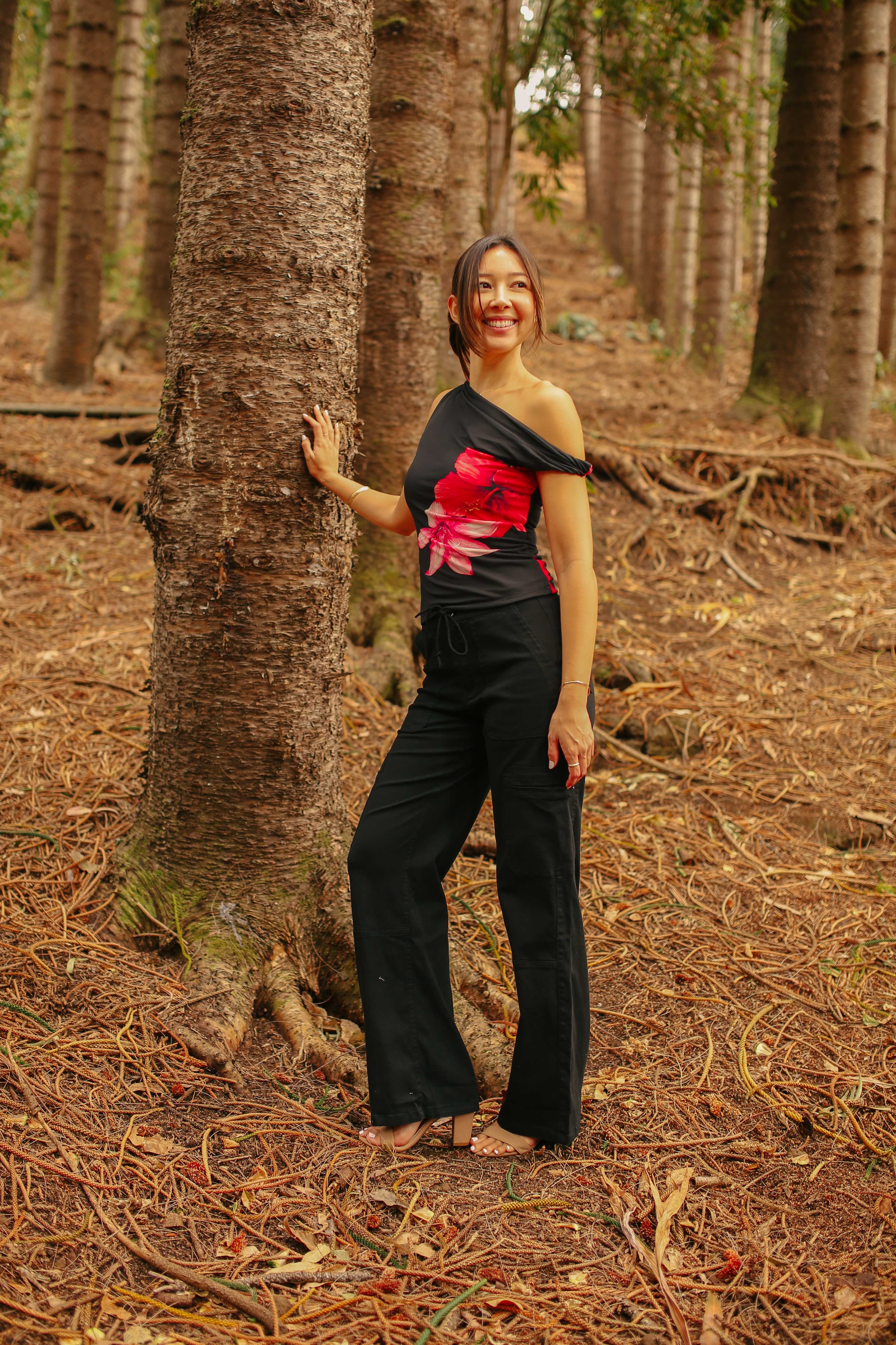 Twisted One Shoulder Hibiscus Top