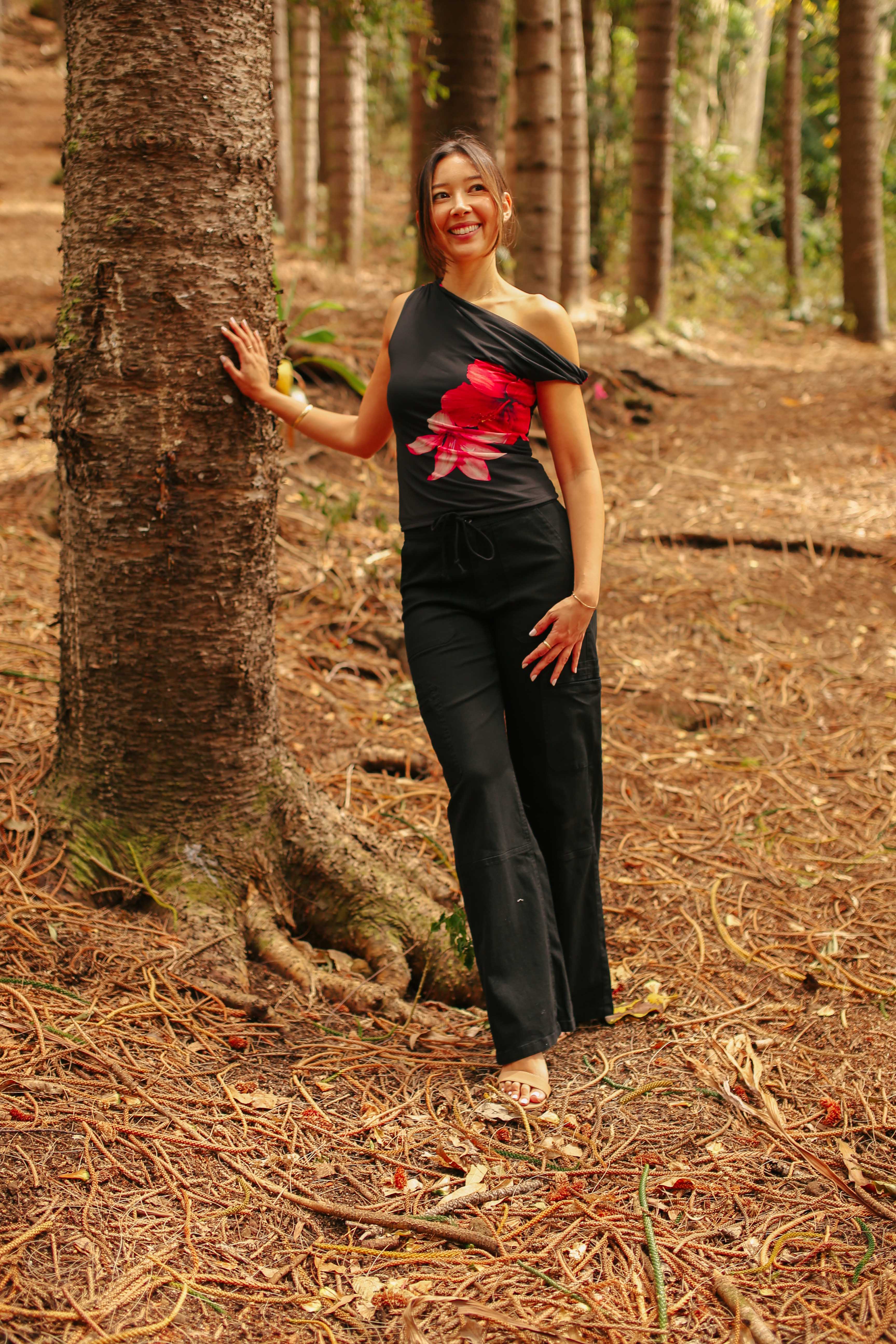 Twisted One Shoulder Hibiscus Top