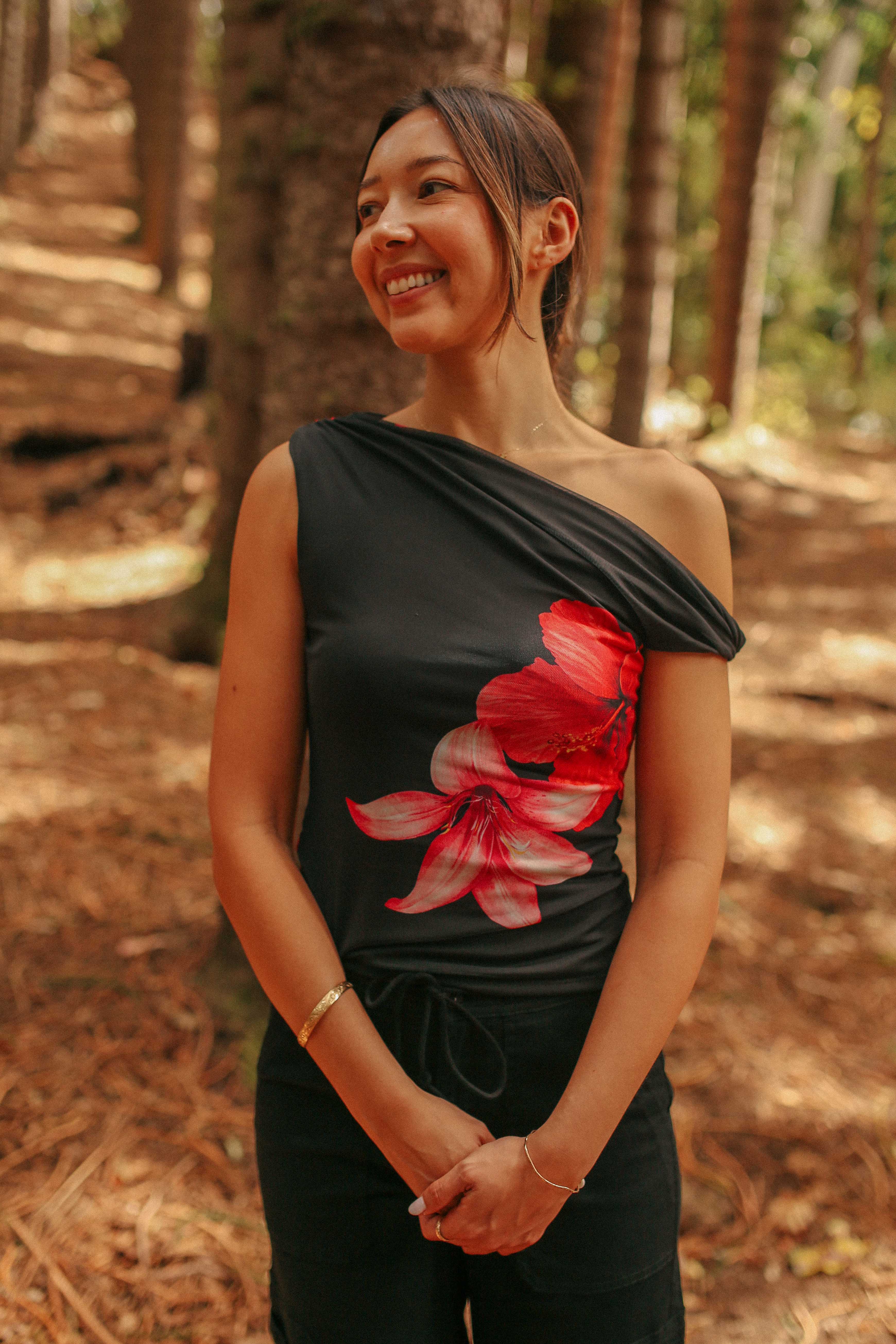 Twisted One Shoulder Hibiscus Top