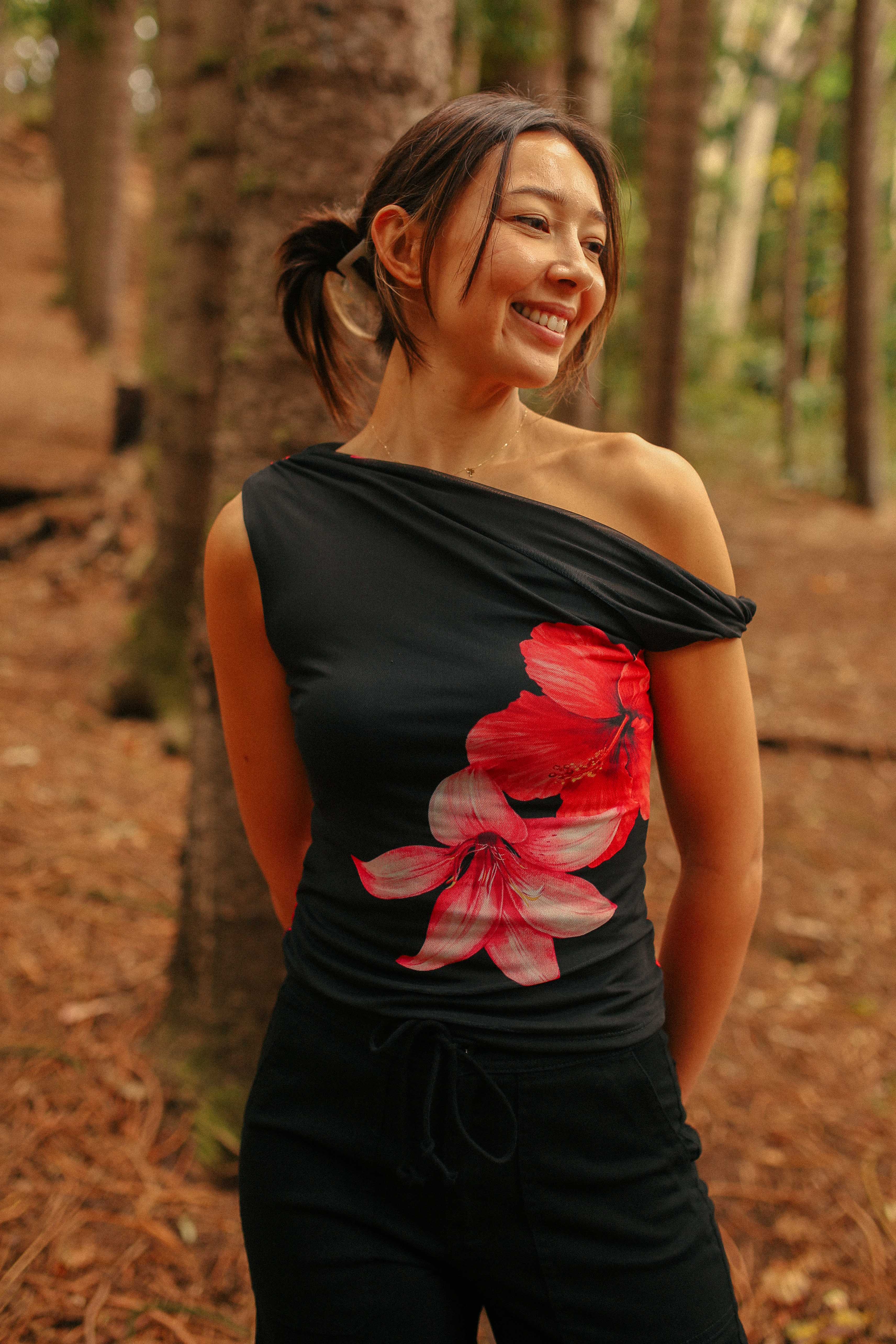 Twisted One Shoulder Hibiscus Top