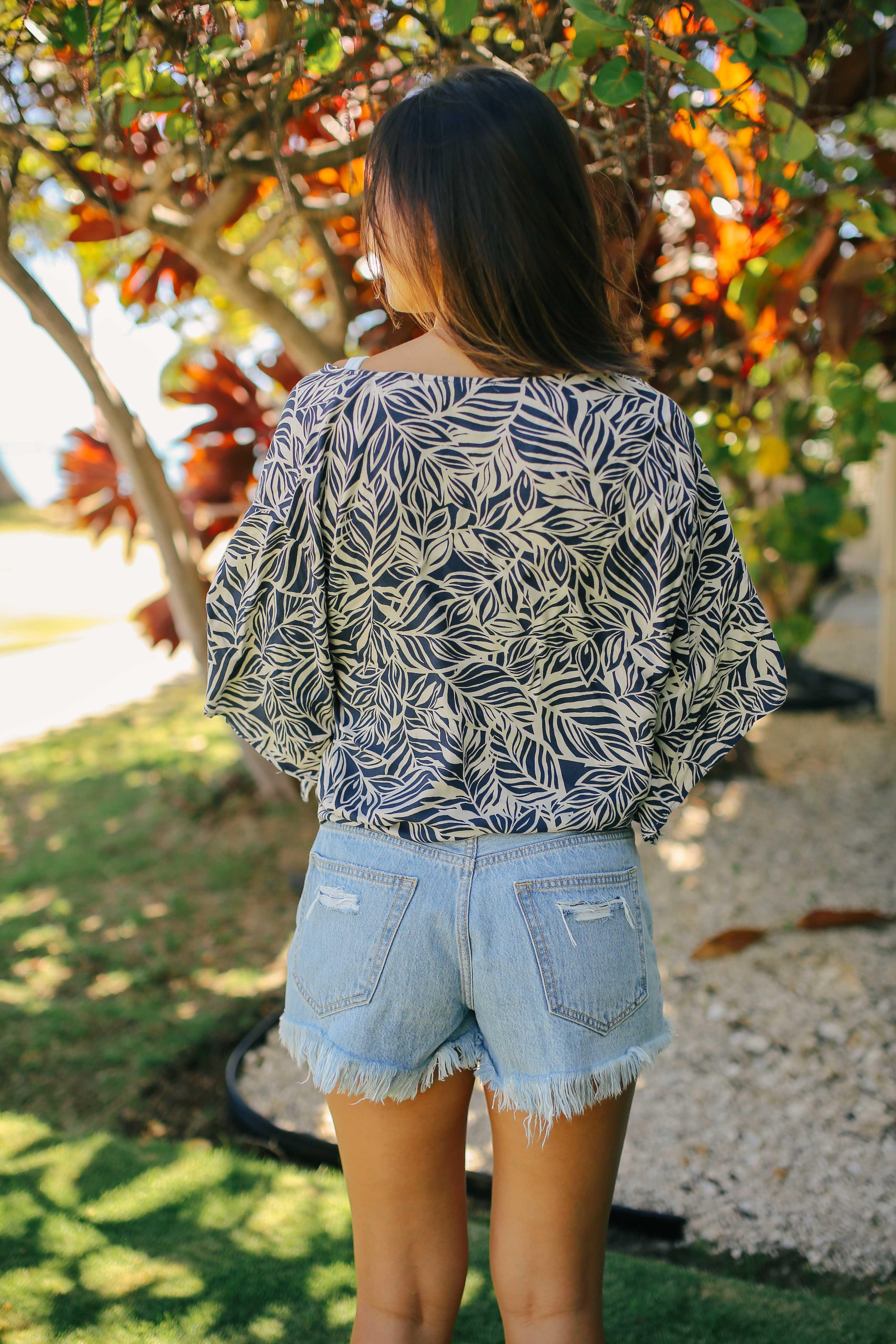 Leaf Print Tie Front Top