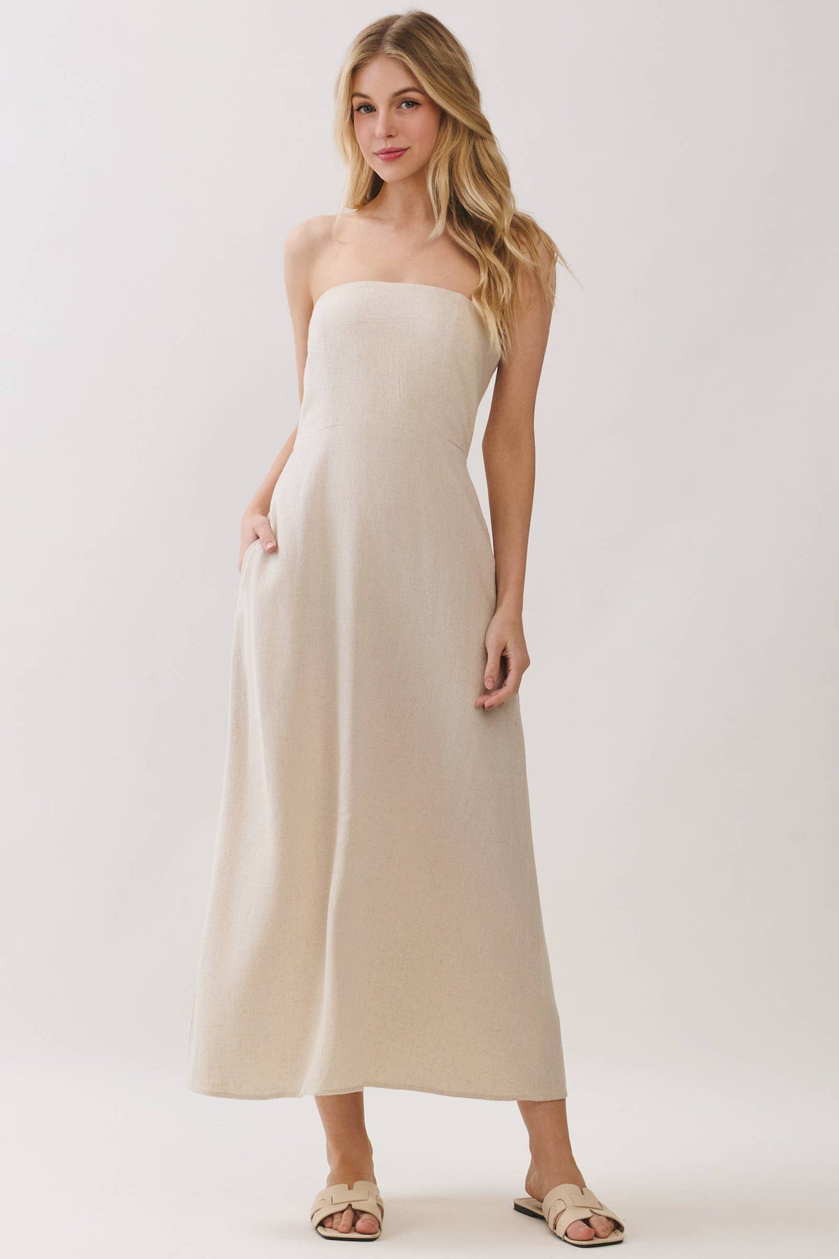 Linen Tube Top Midi Dress